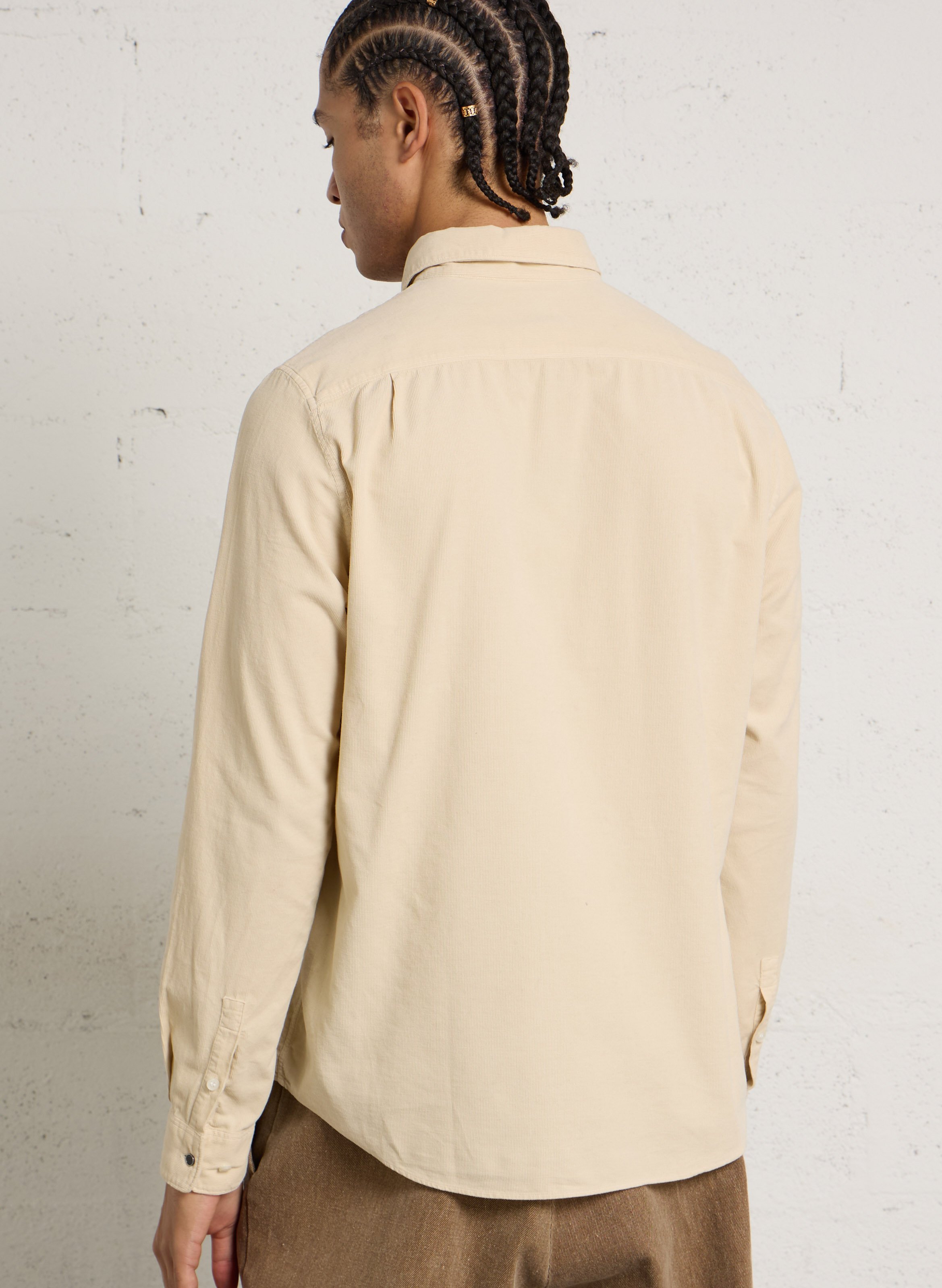 Chemise droite en coton côtelé IKKS Beige