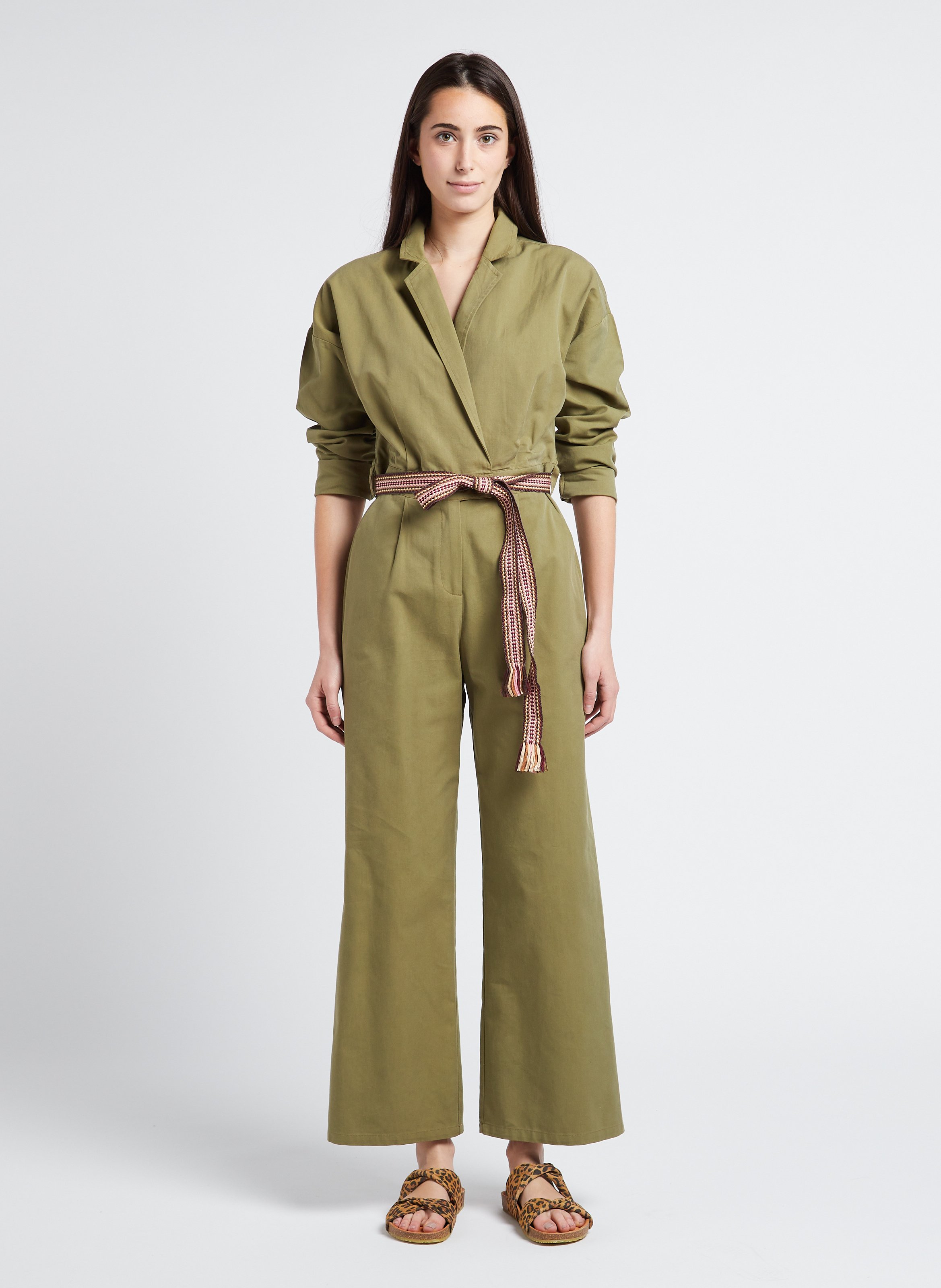 Combinaison ceinturée à col tailleur en coton mélangé LA PETITE ETOILE Kaki