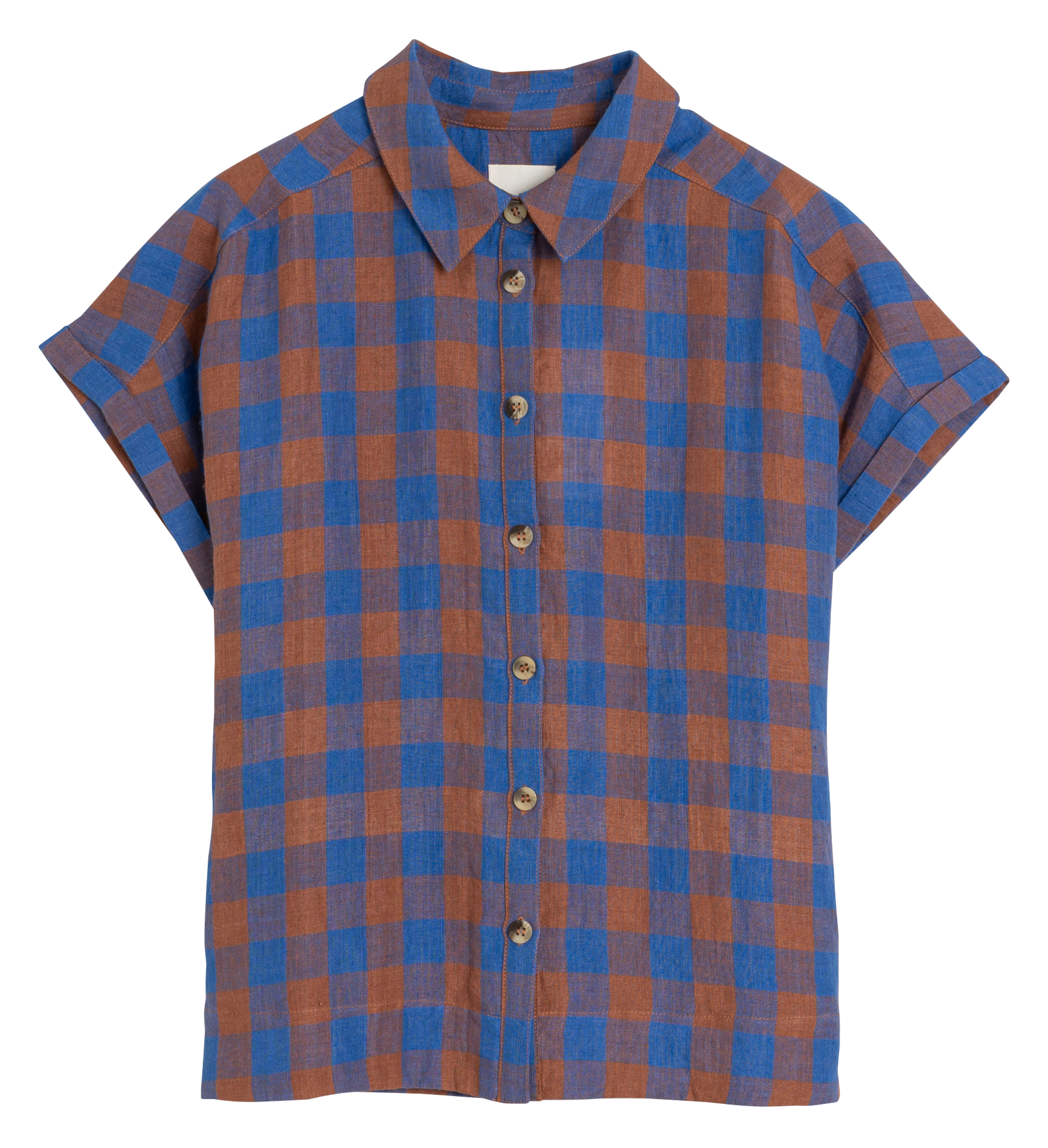 Checkered shirt in cotton and linen INDI & COLD Blue