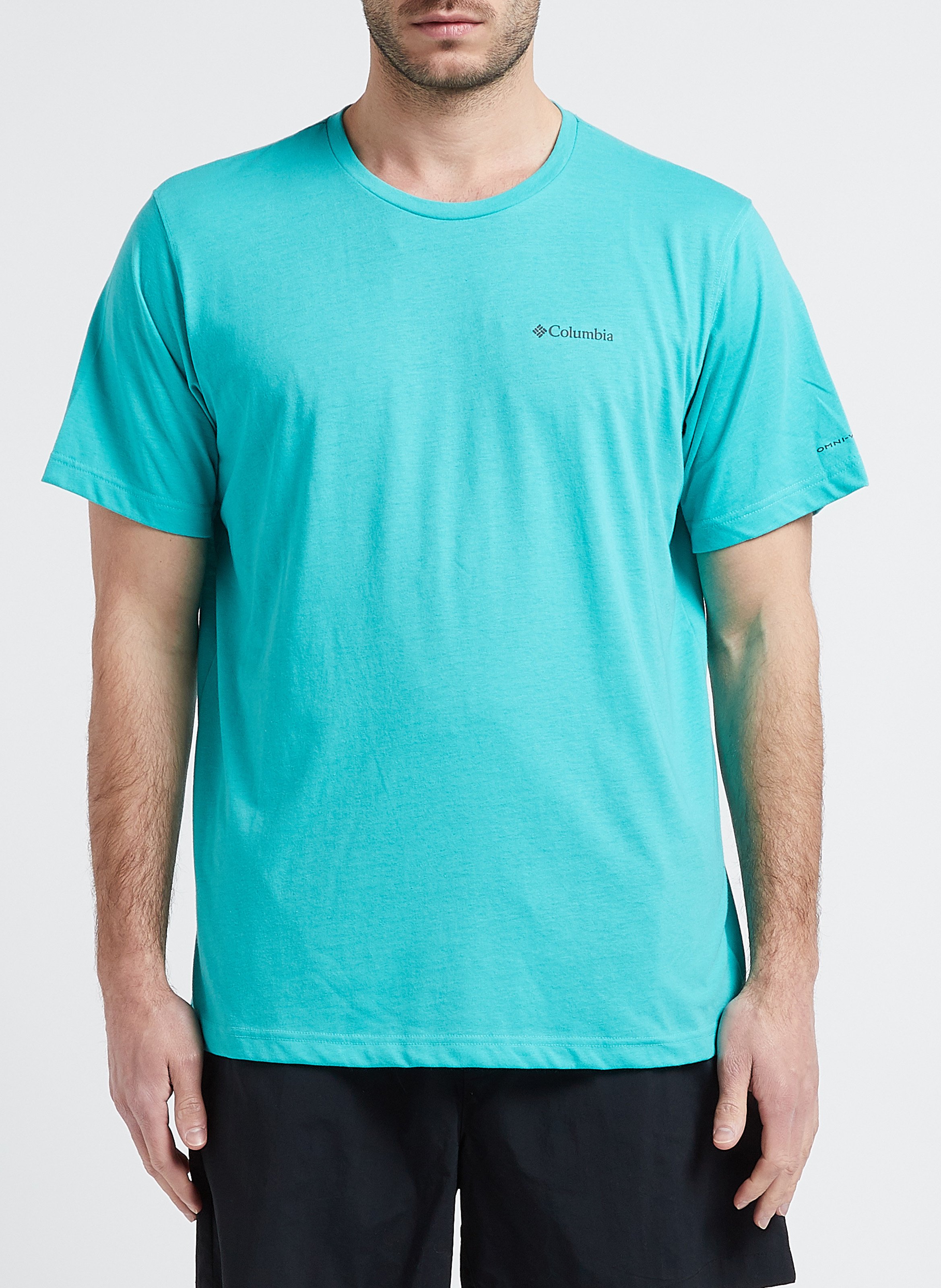 Rundhals-T-Shirt aus Baumwoll-Mix mit Siebdruck COLUMBIA Blau