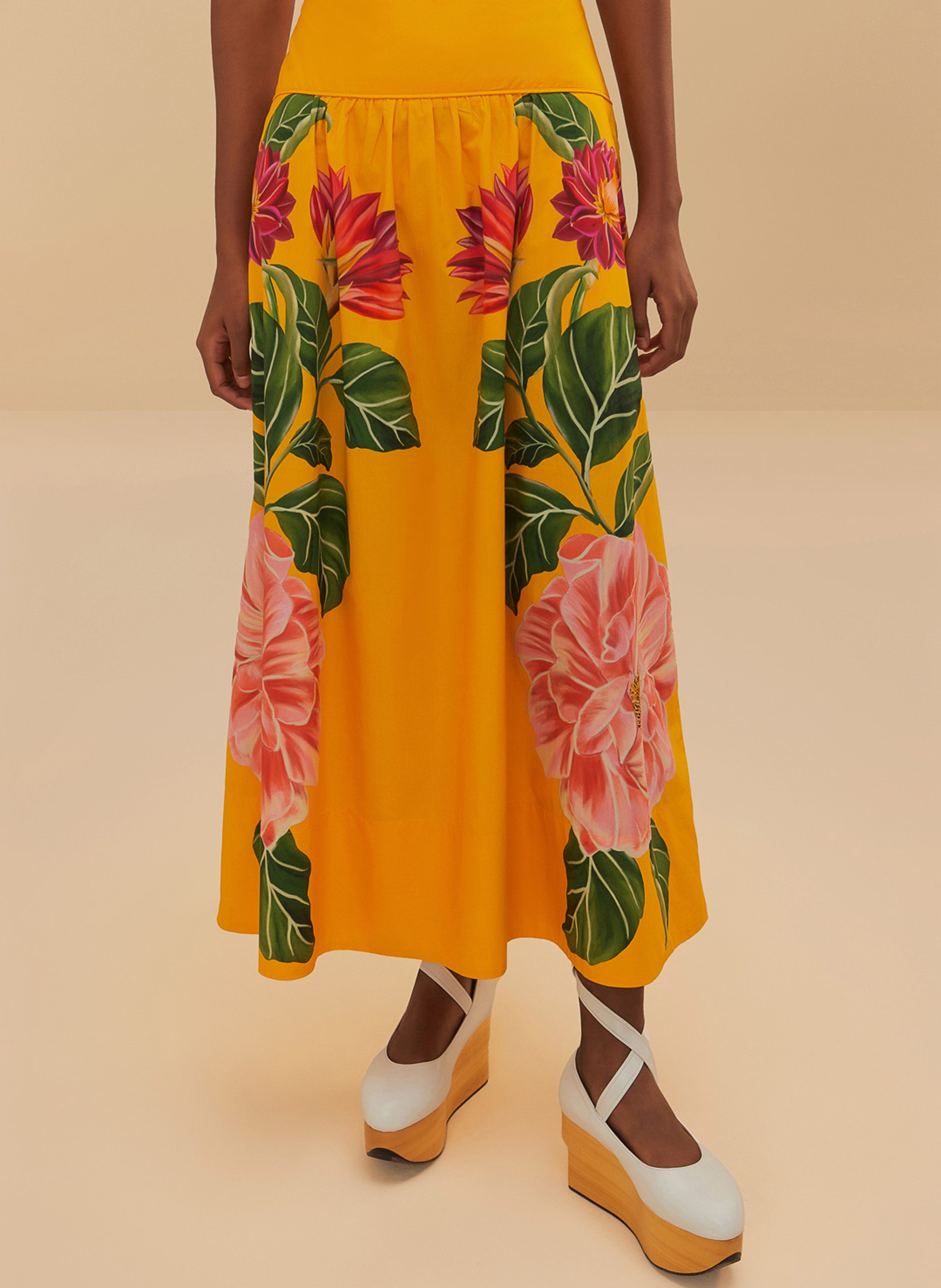 Bedruckter Midirock aus Baumwolle FARM RIO Gelb