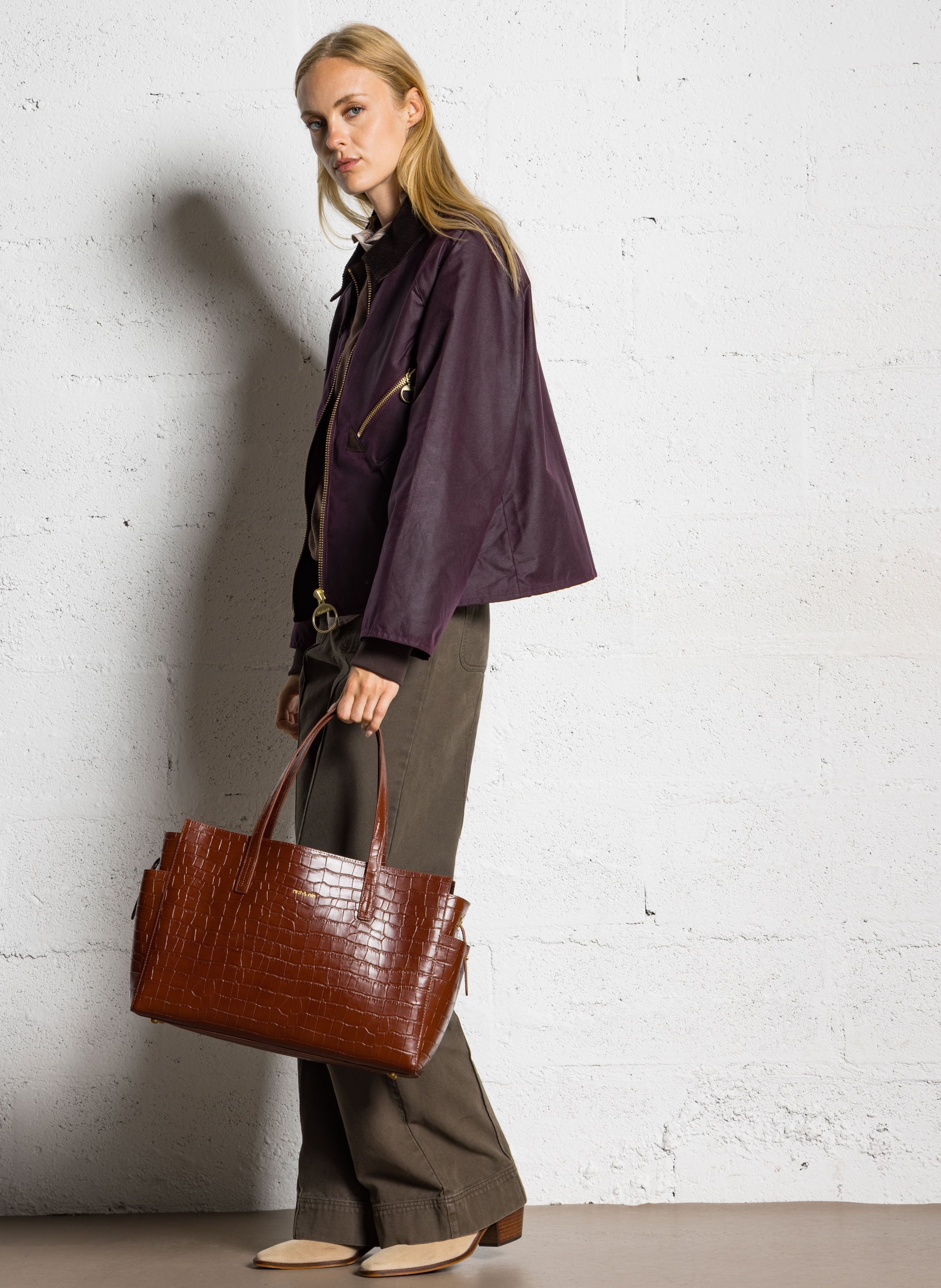 Leder-Shopper mit Reptilmuster NAT & NIN Violett