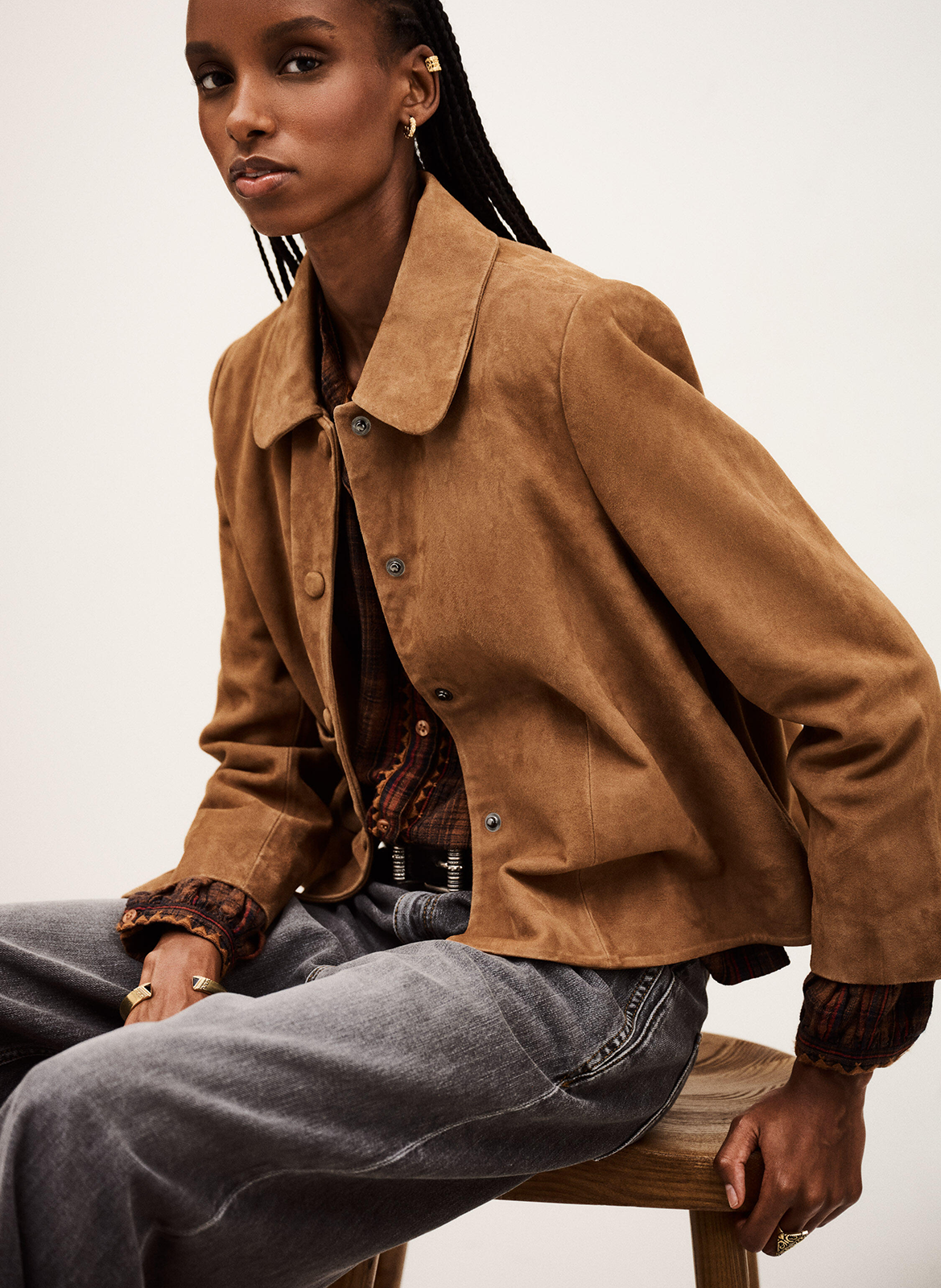 Geitenleren, suède jasje BA&SH Bruin