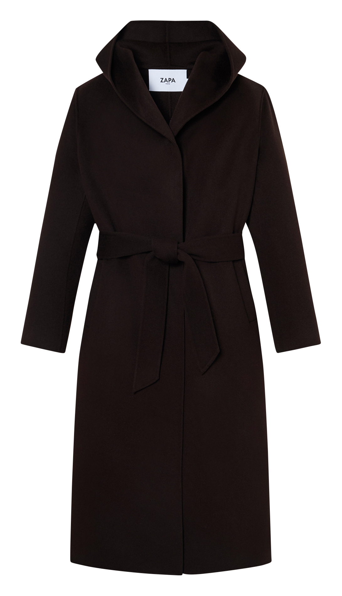 Long wool-blend coat with hood ZAPA Brown