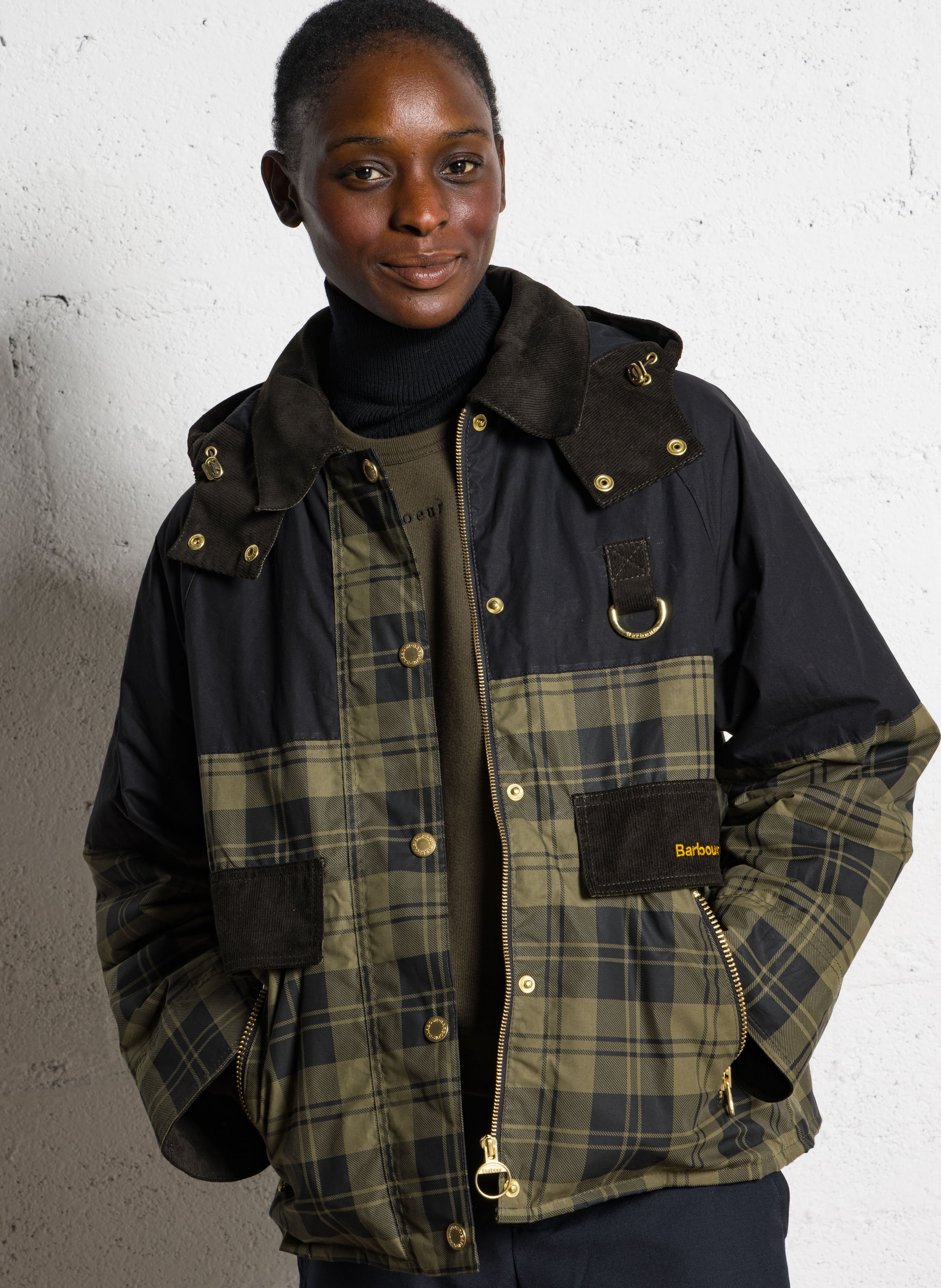 Veste droite en coton imprimé BARBOUR Kaki