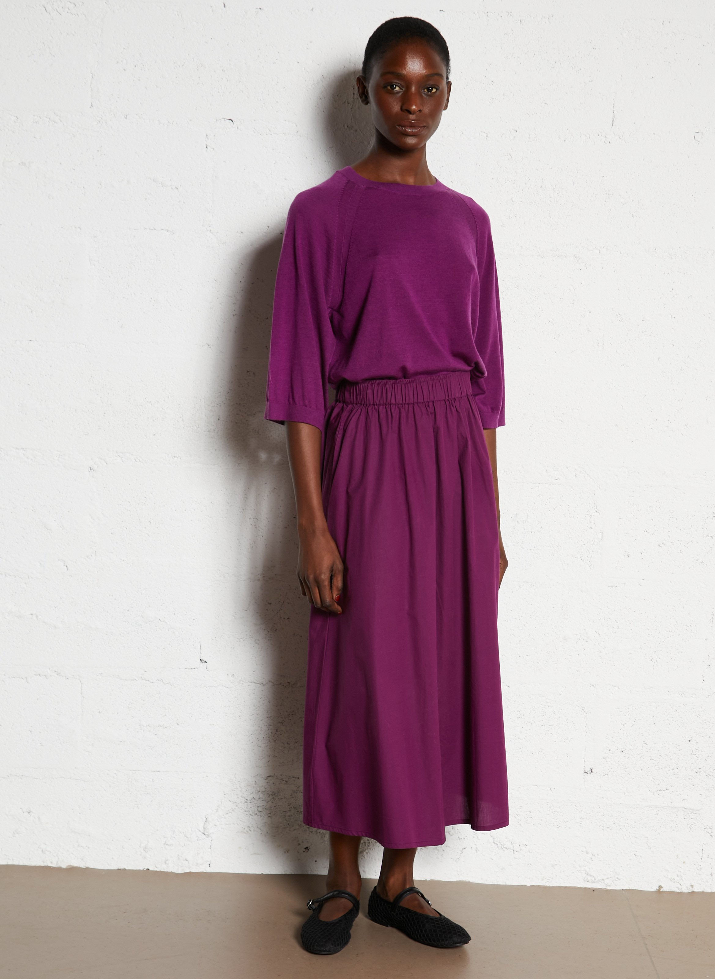 Flared midi skirt in solid cotton MAISON 123 Purple