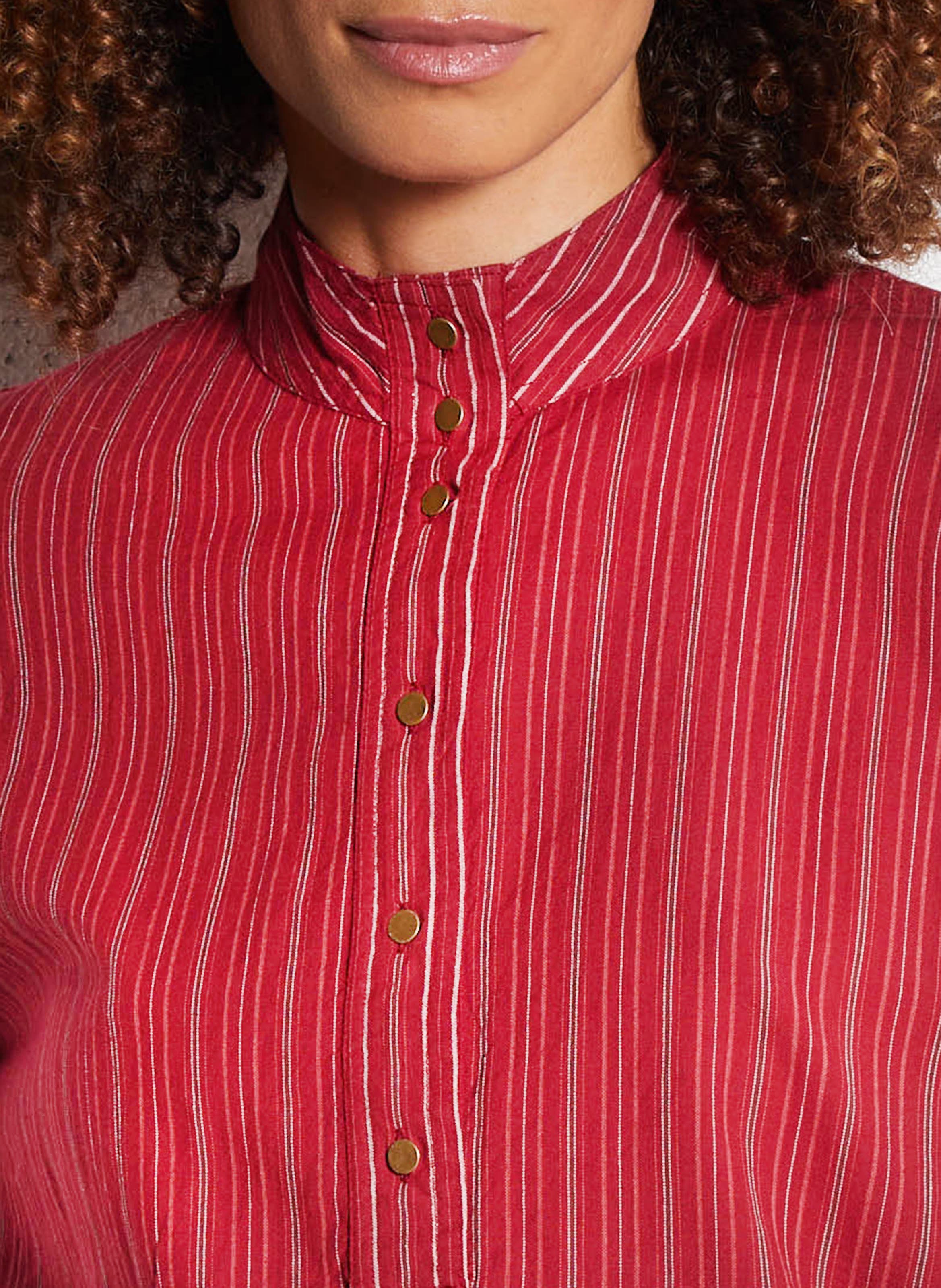 Chemise col rond à rayures LEON & HARPER Rouge