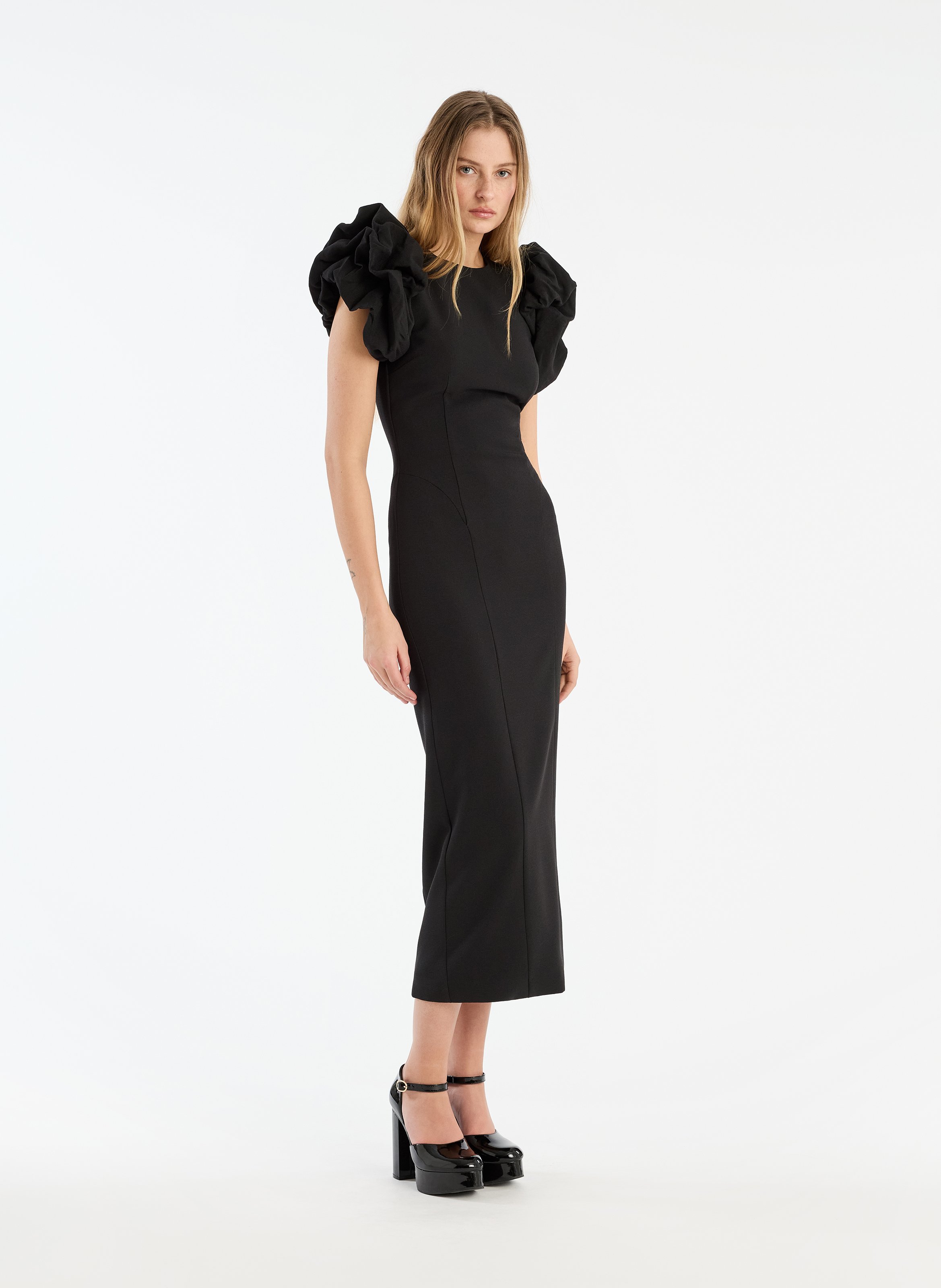 Long dress with high collar in blended recycled fibers ROTATE Black