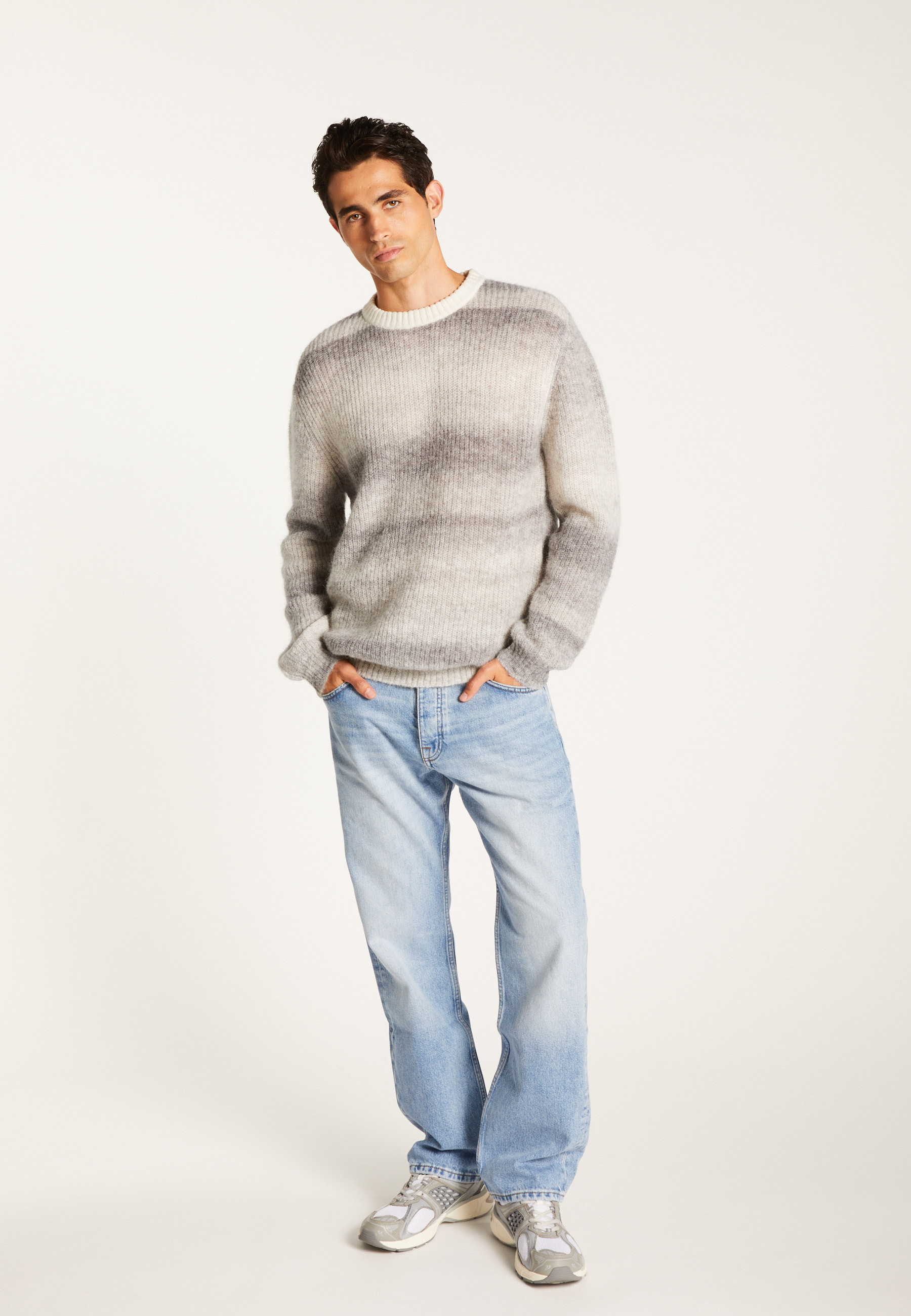 Round neck sweater in alpaca and cotton MAISON MONTAGUT Grey