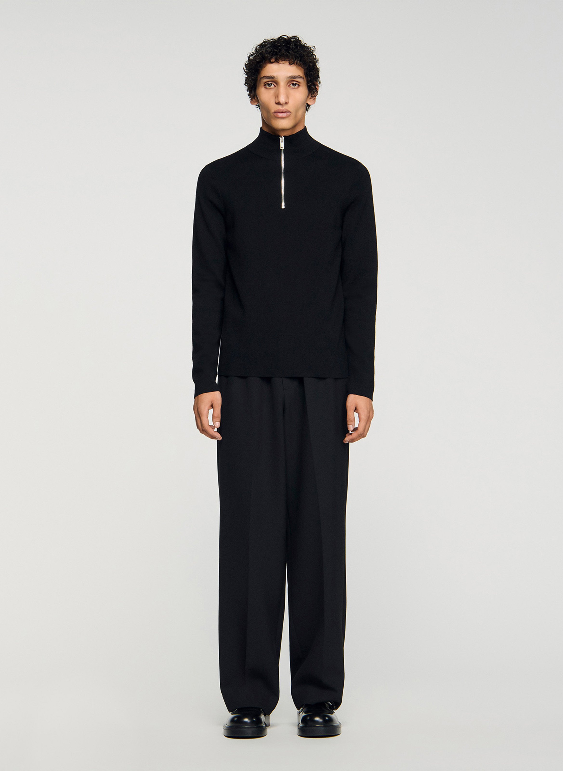 Pull col montant zippé en laine SANDRO Noir
