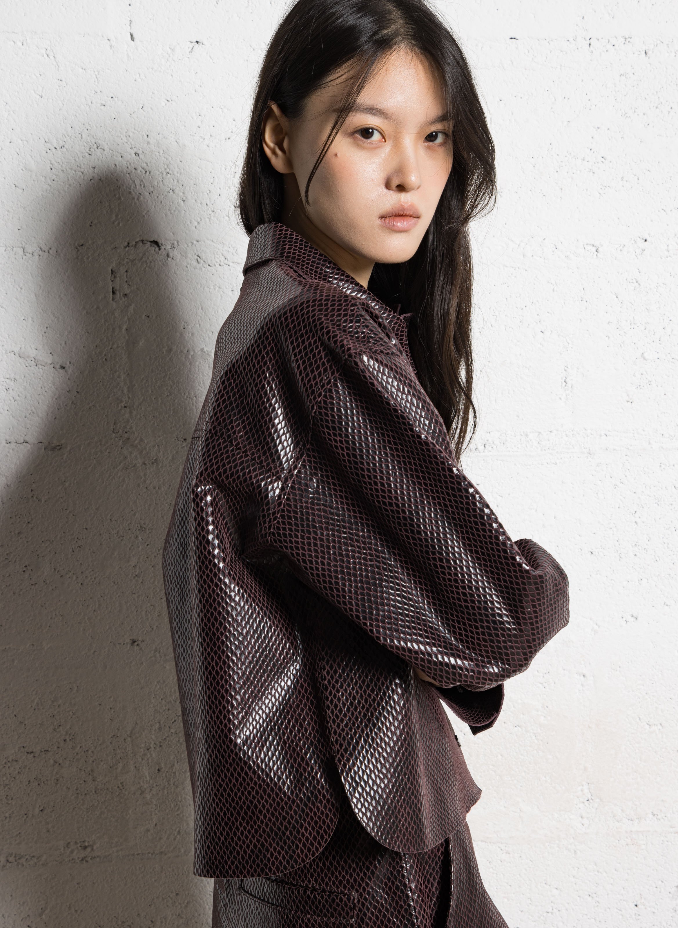 Recht, leren jasje met klassieke kraag IKKS Violet