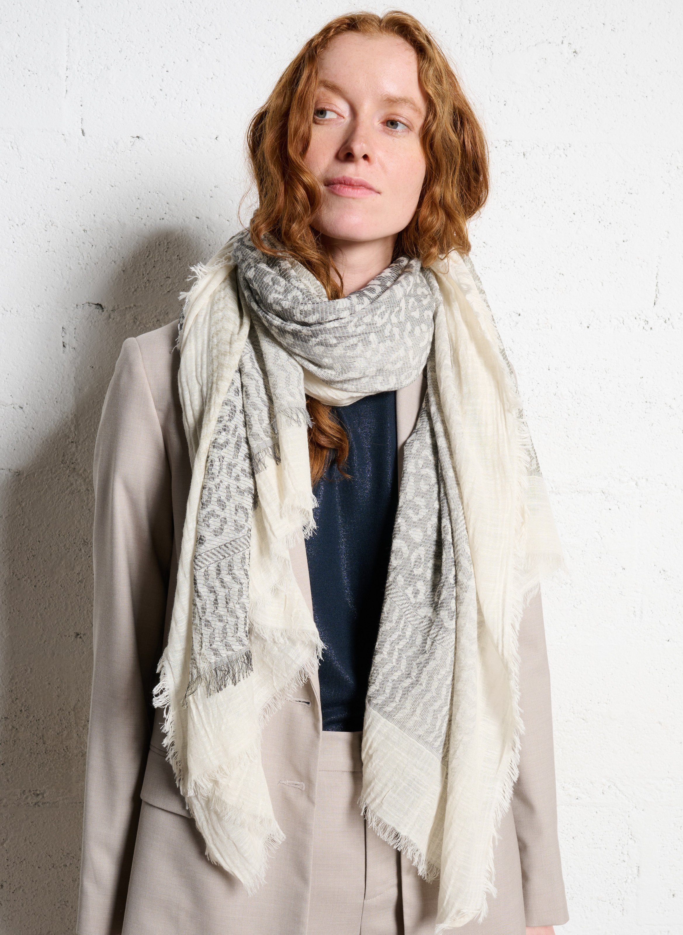 Schal mit Leopardenmuster aus Jacquard-Gewebe IKKS Weiss