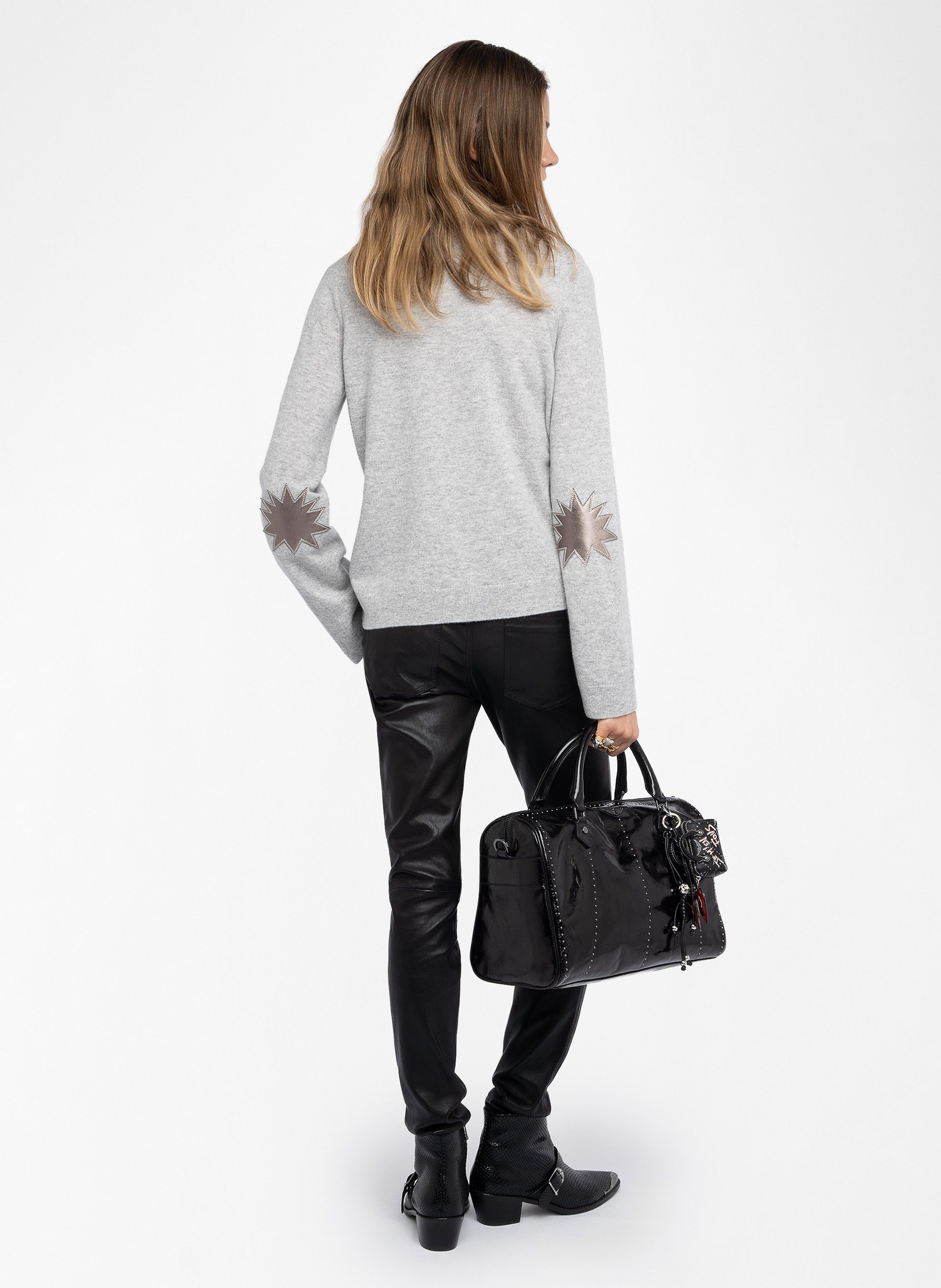 Pull col rond avec patchs en cuir ZADIG&VOLTAIRE Gris