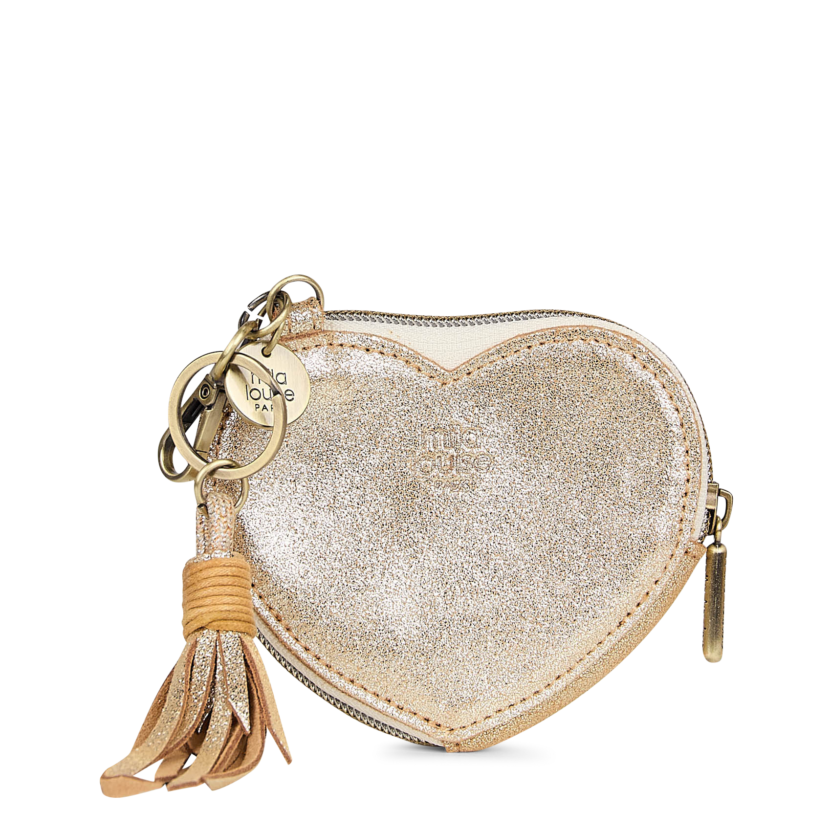 Porte-monnaie coeur en cuir MILA LOUISE Beige