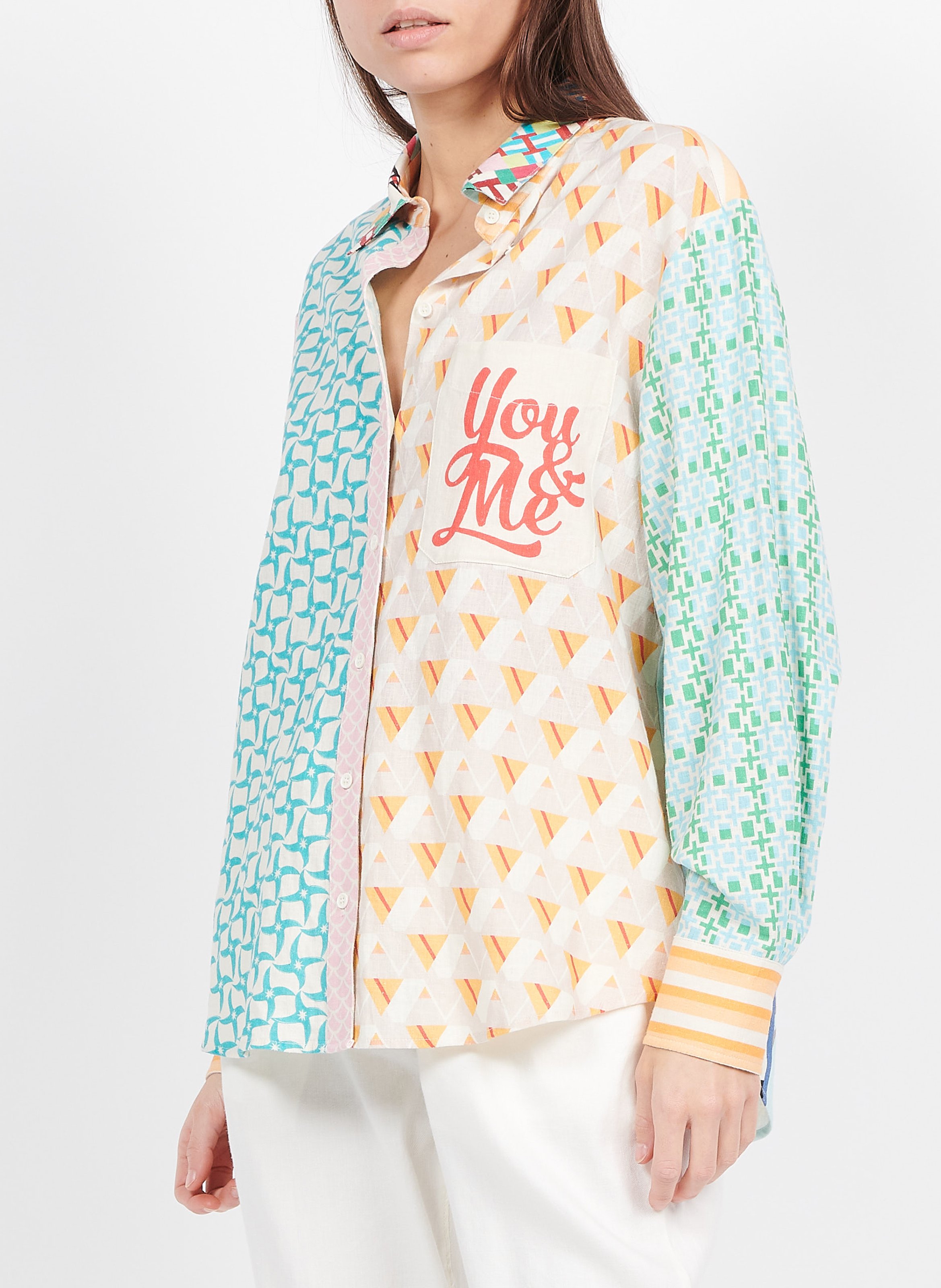 Chemise col classique à imprimés en lin mélangé SACK S Multicolore