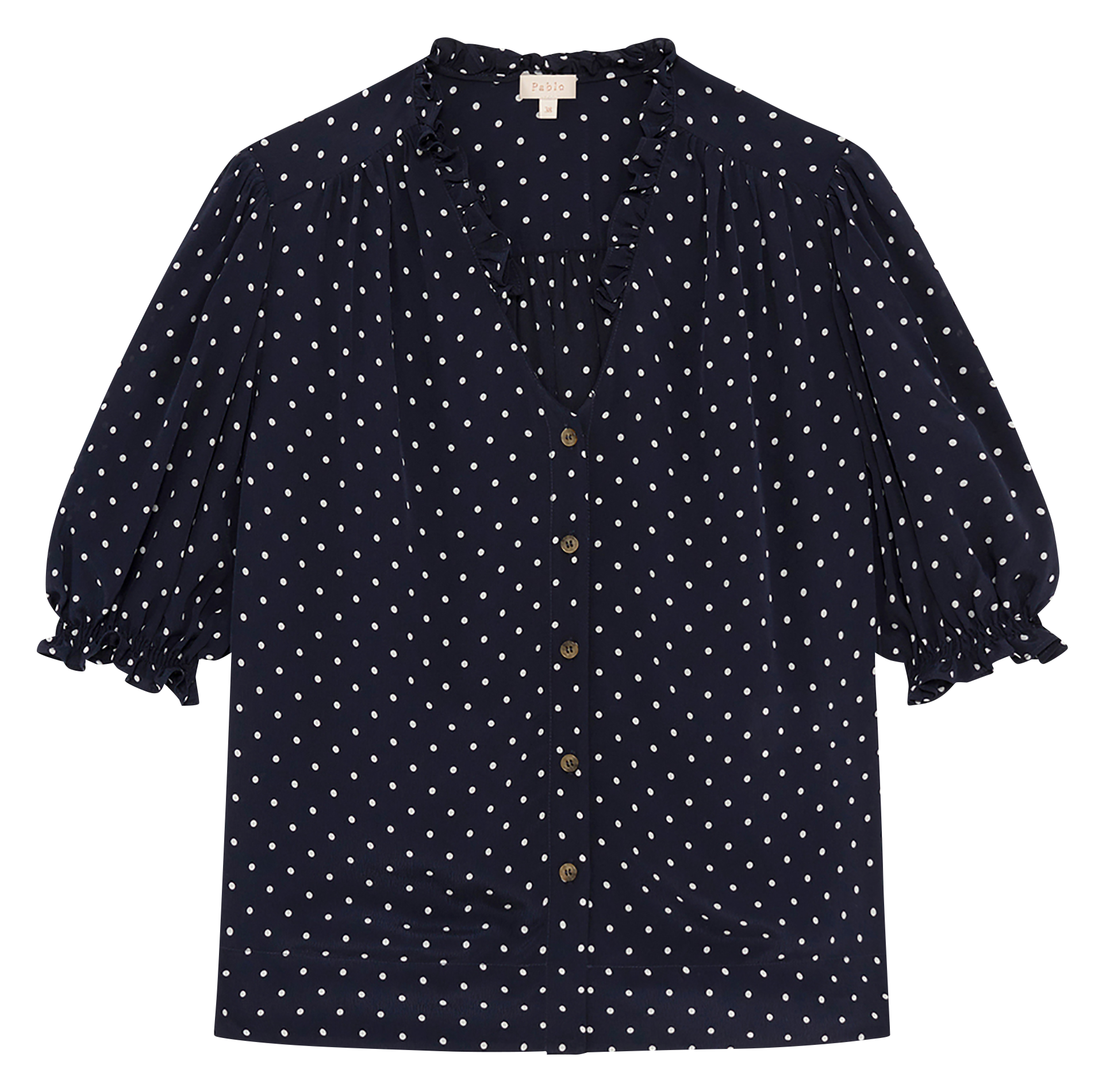 Rechte top met V-hals en print PABLO Blauw