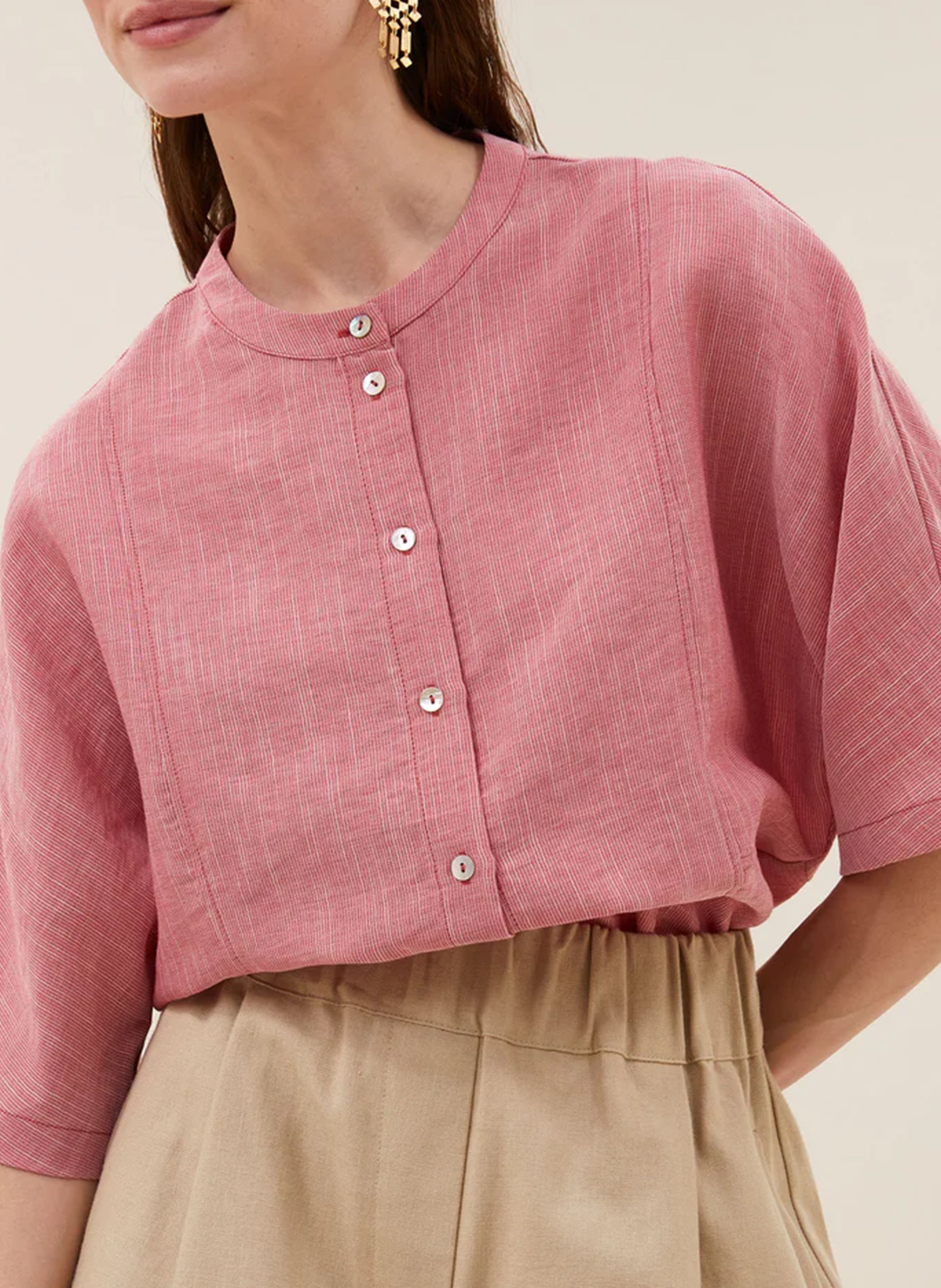 Blouse ample à col mao  BY BAR Rouge