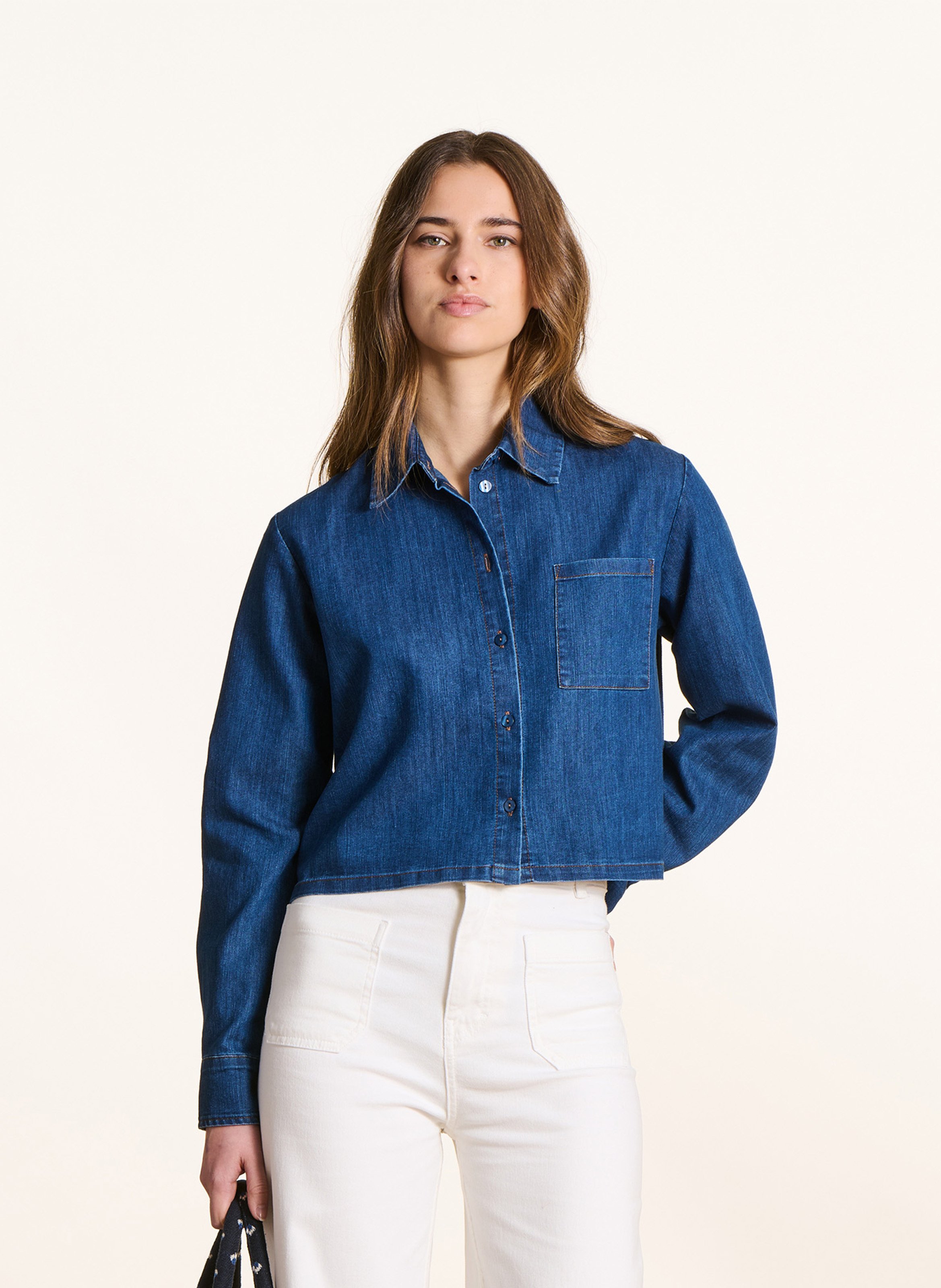 Chemise courte ample en jean LA FEE MARABOUTEE Bleu