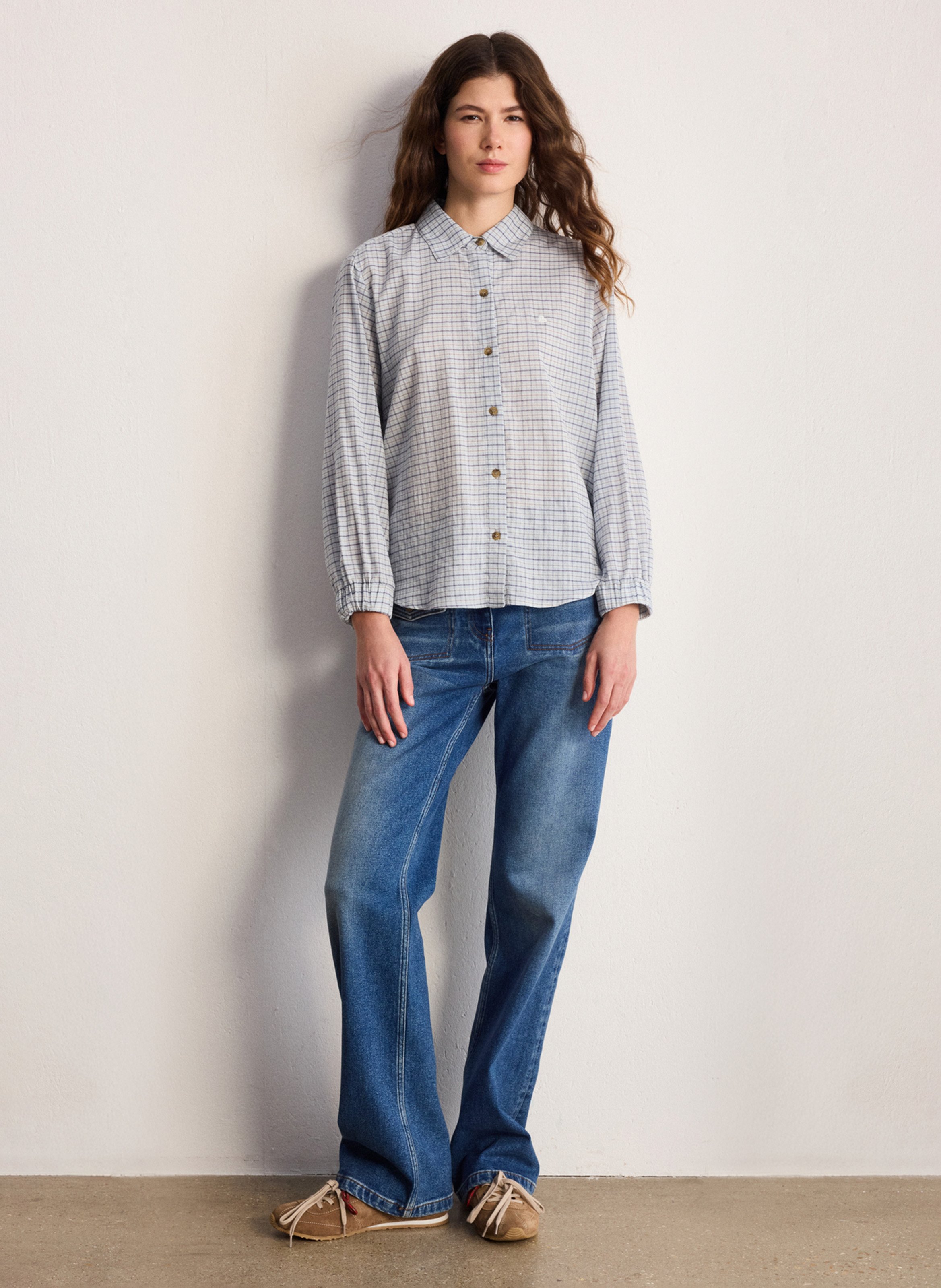 Straight printed cotton shirt with classic collar PABLO Blue