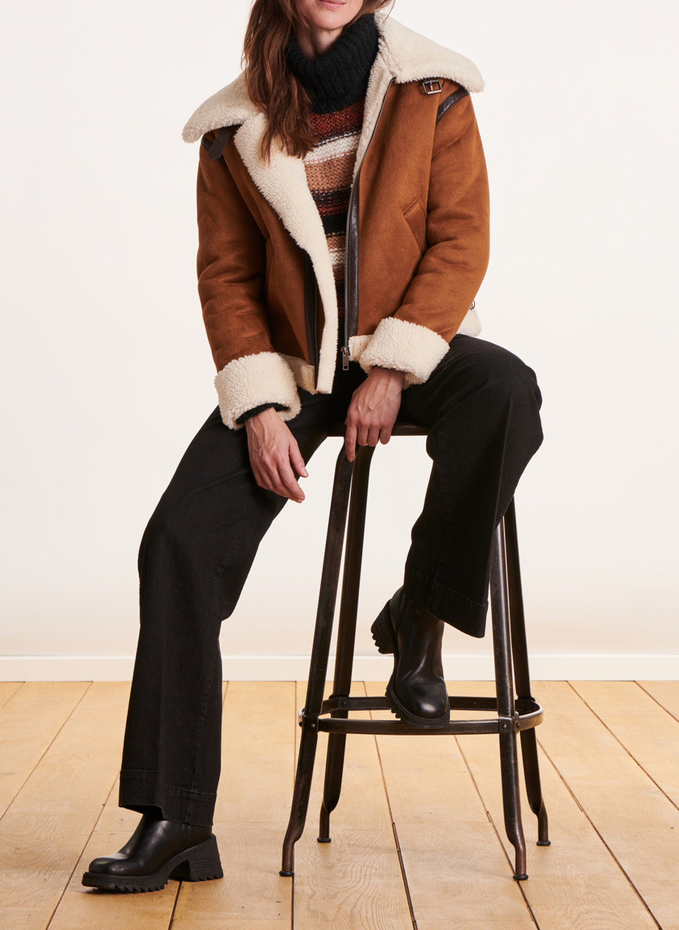 Blouson bombardier effet cuir velours  LA FEE MARABOUTEE Marron