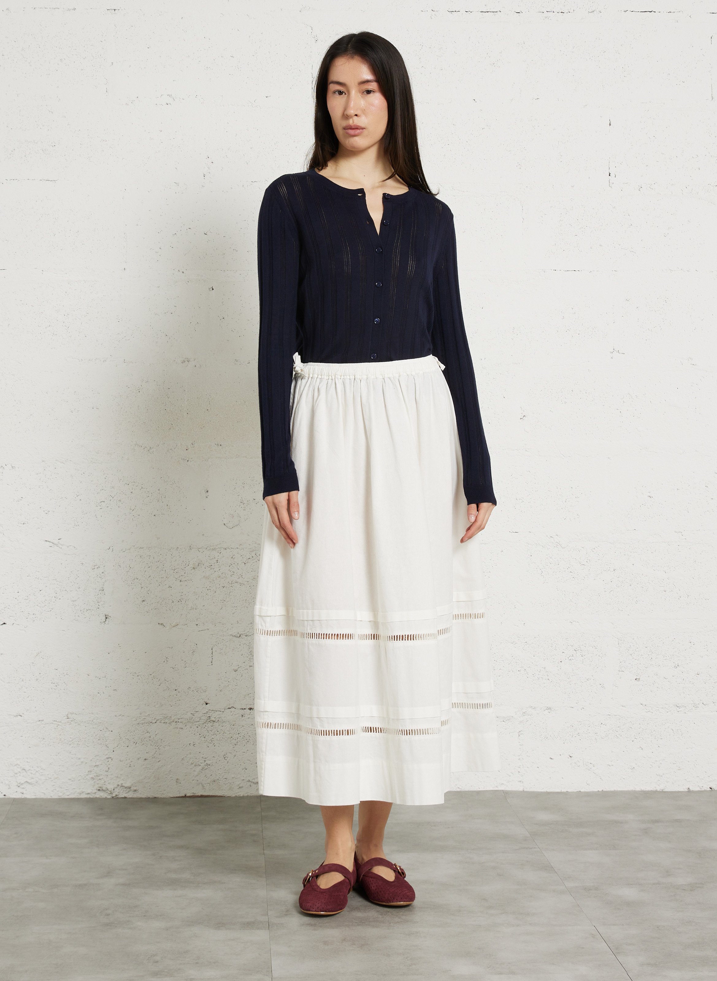 Ausgestellter Midi-Baumwollrock DES PETITS HAUTS Beige