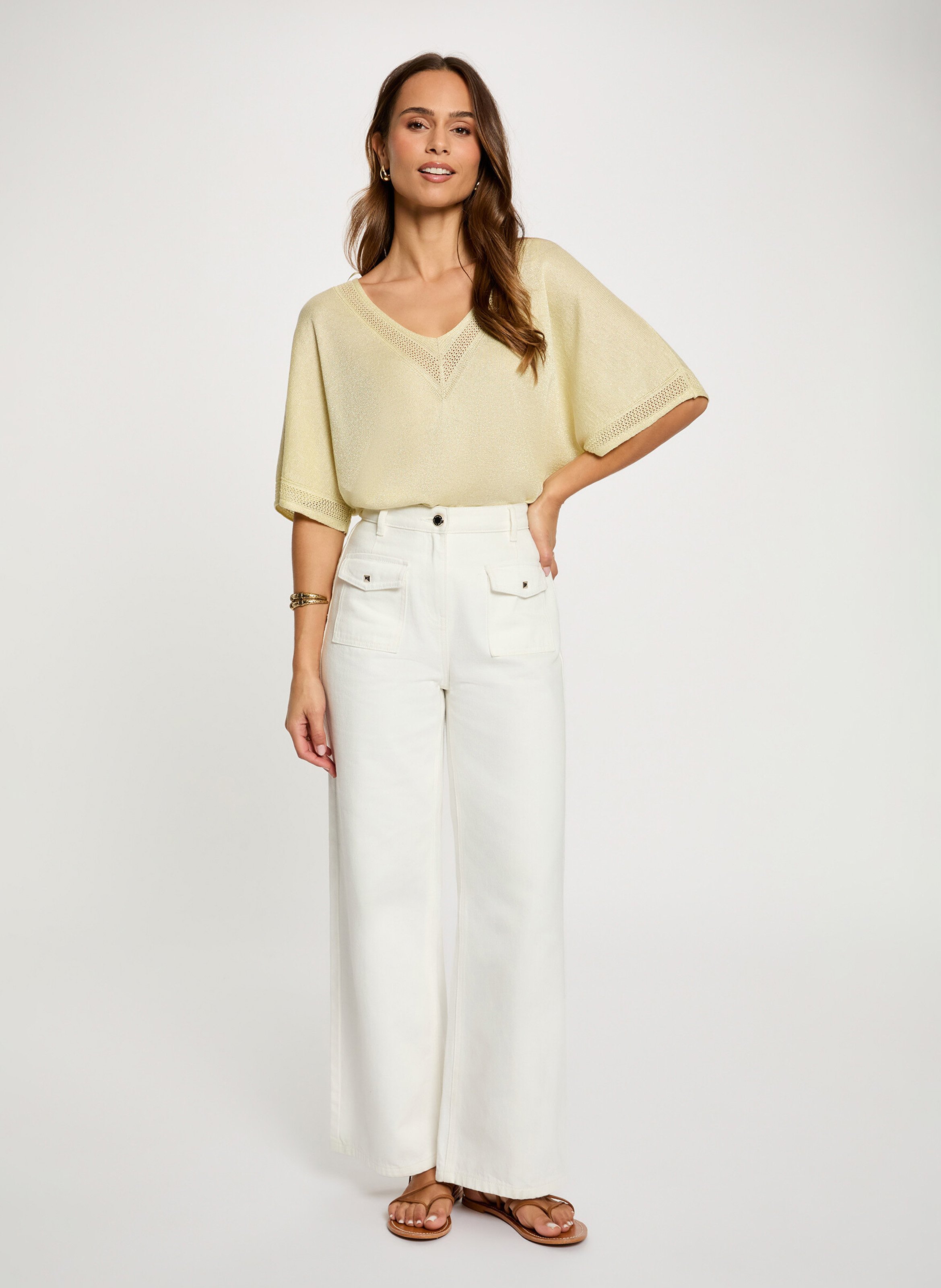 Pull droit col V à détail métallisé MORGAN Jaune