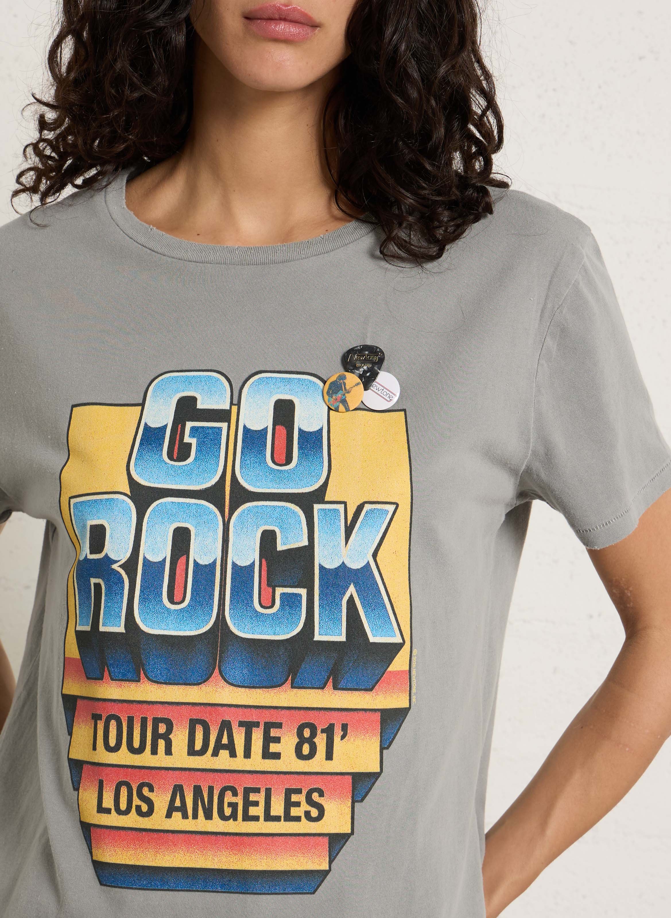 Gerade geschnittenes Rundhals-T-Shirt aus Baumwolle mit Siebdruck NEWTONE Grau