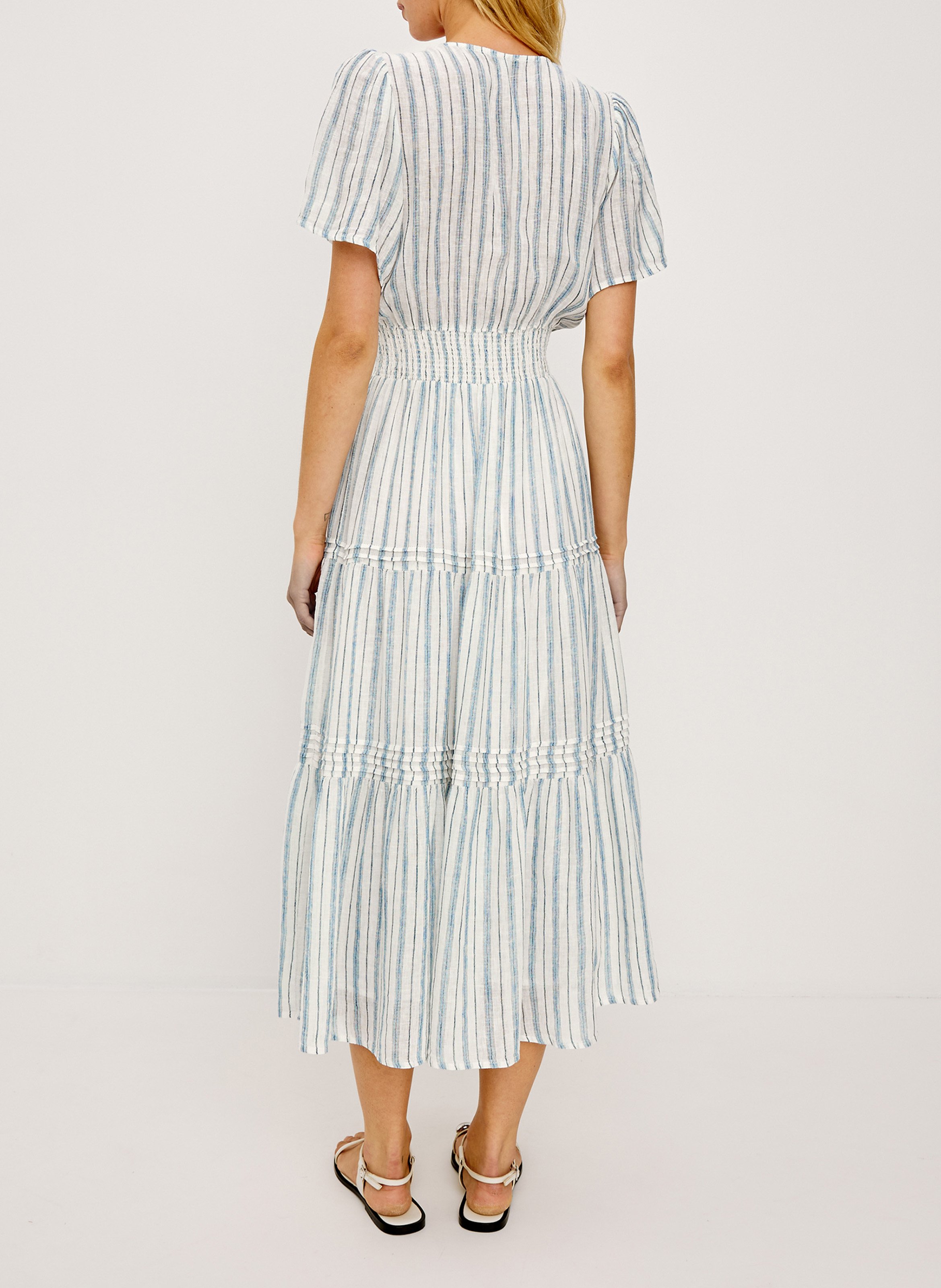 Lange uitlopende gestreepte jurk van gemengd linnen RAILS Veelkleurig