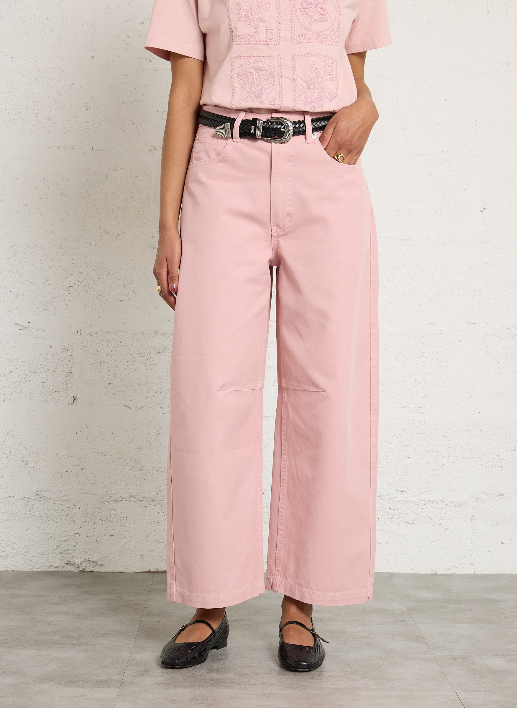 Pantalon droit en coton BERENICE Rose