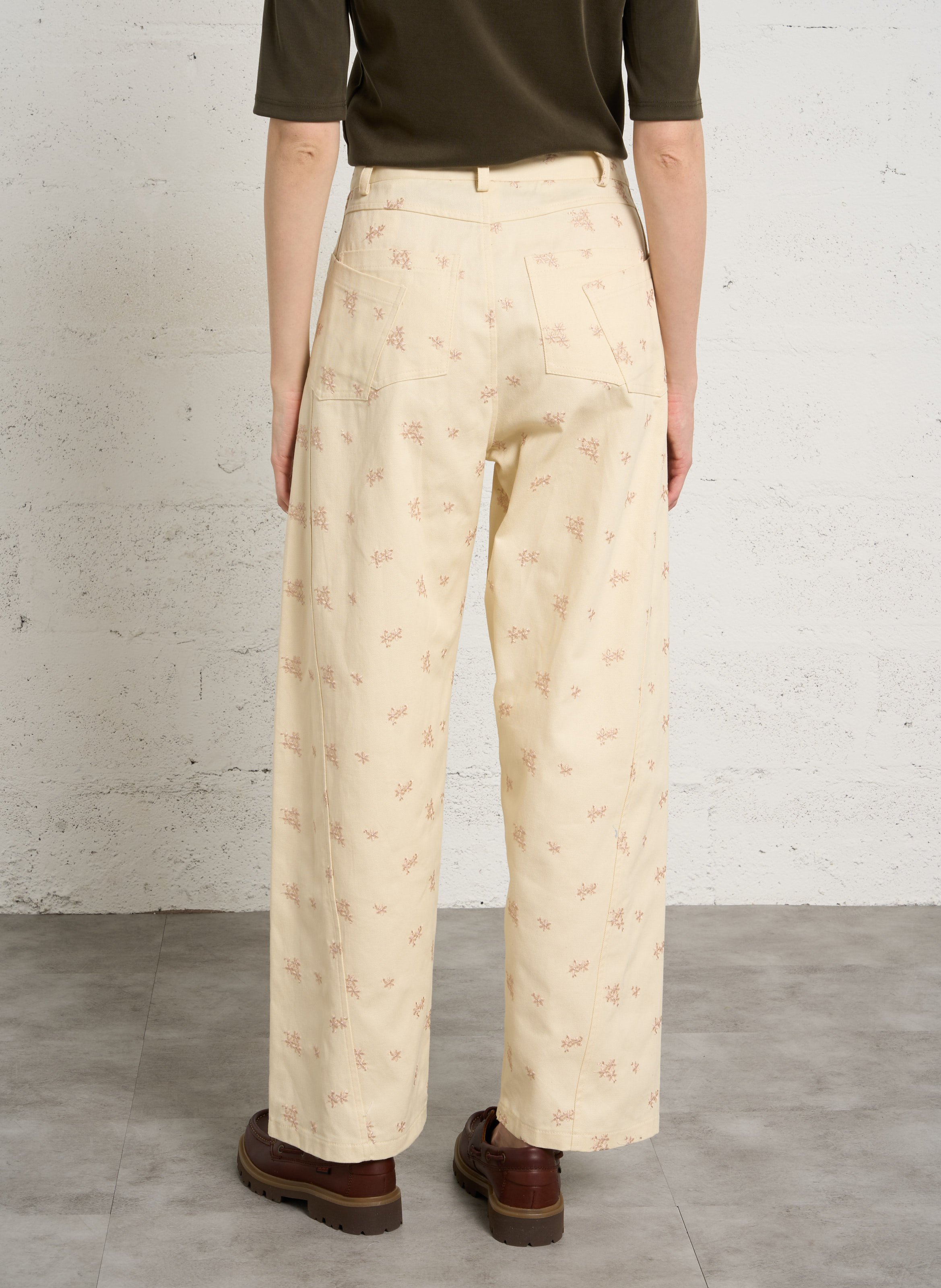 Pantalon large taille haute en coton mélangé IMPERIAL Beige
