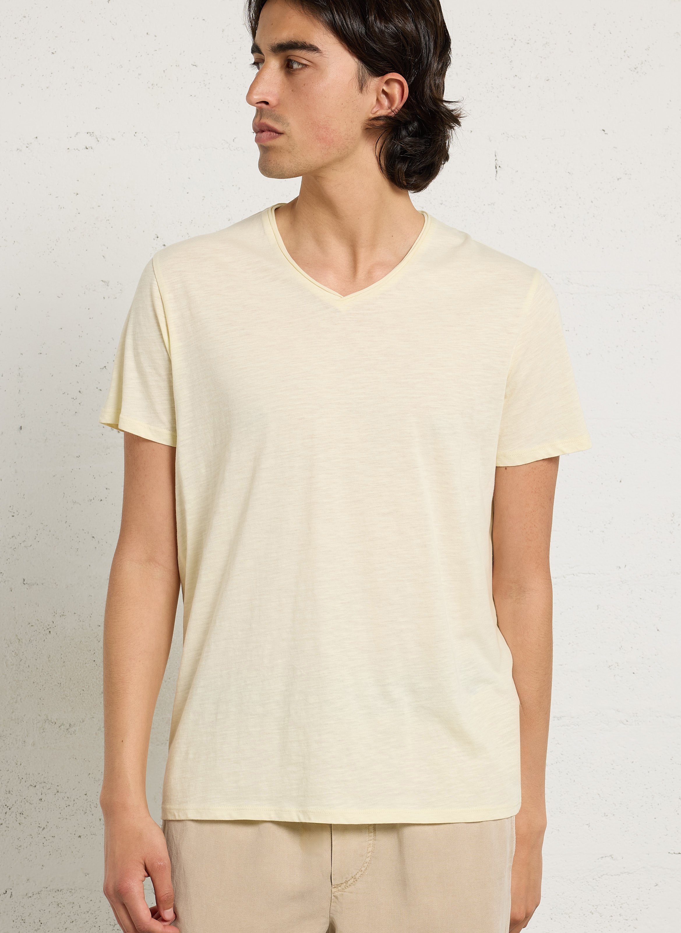 Gerade geschnittenes Baumwoll-T-Shirt mit V-Ausschnitt IKKS Gelb