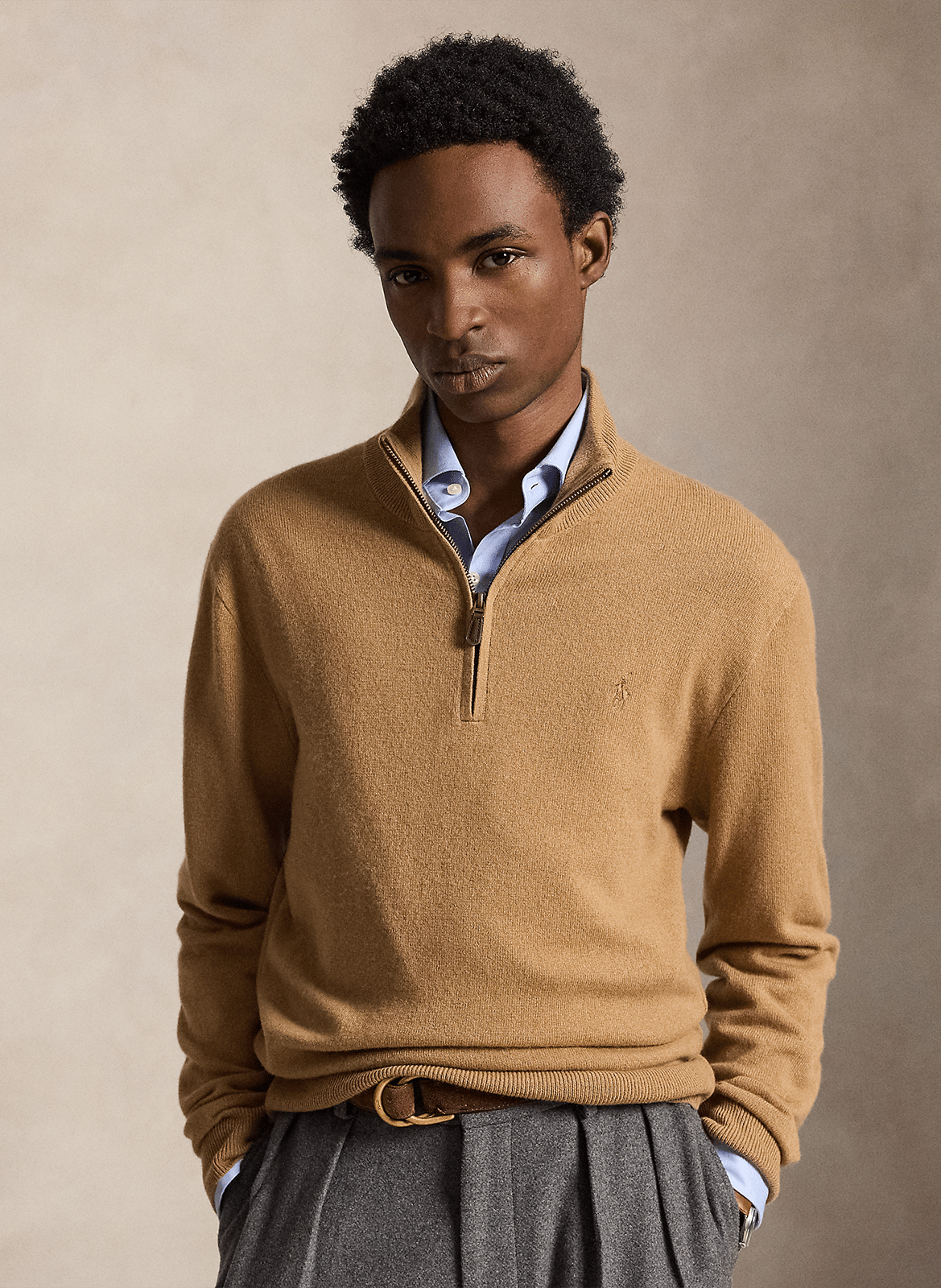 Pull col montant regular-fit brodé en laine mérinos POLO RALPH LAUREN Beige
