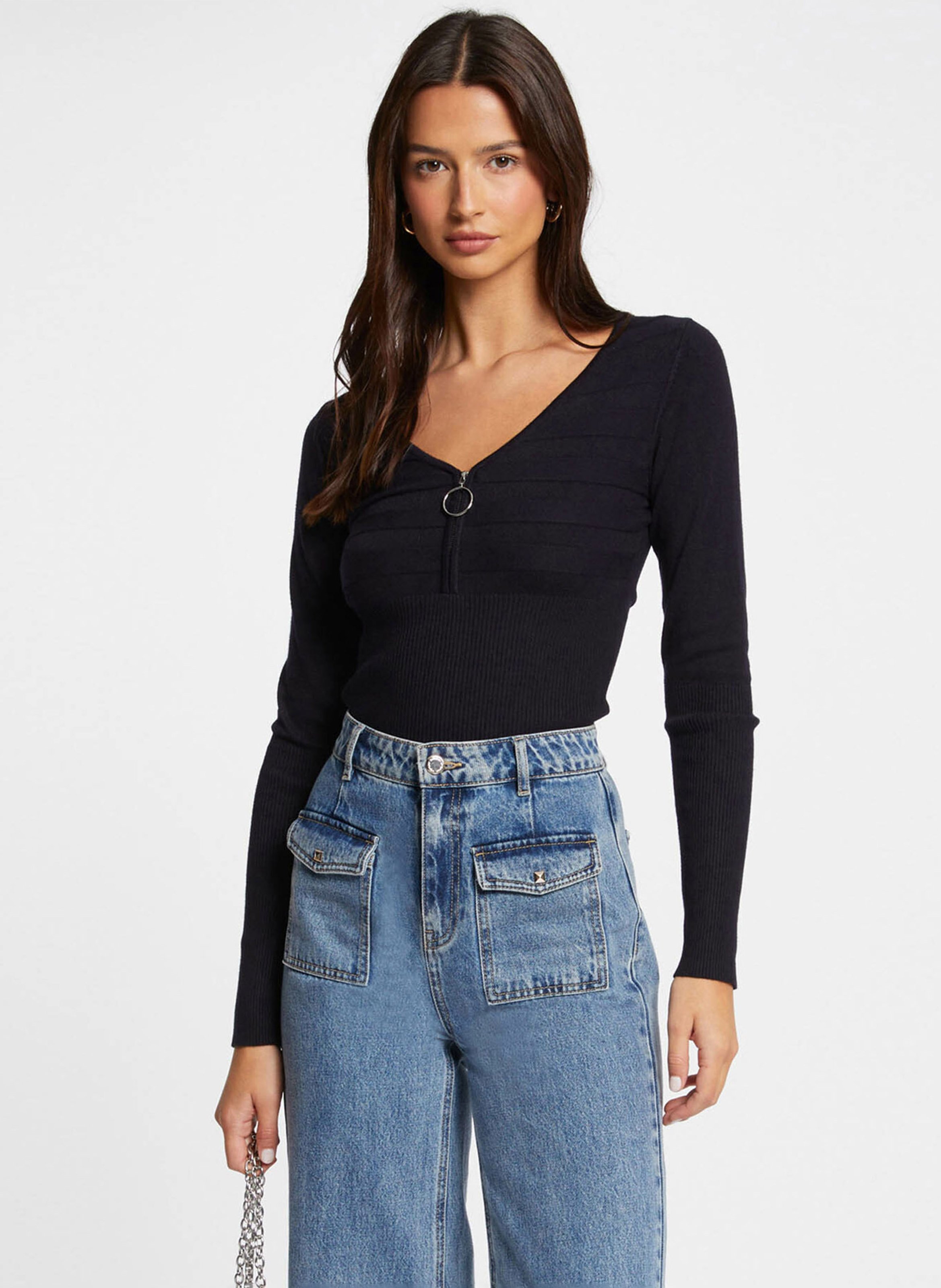 Zipped V-neck jumper MORGAN Blue