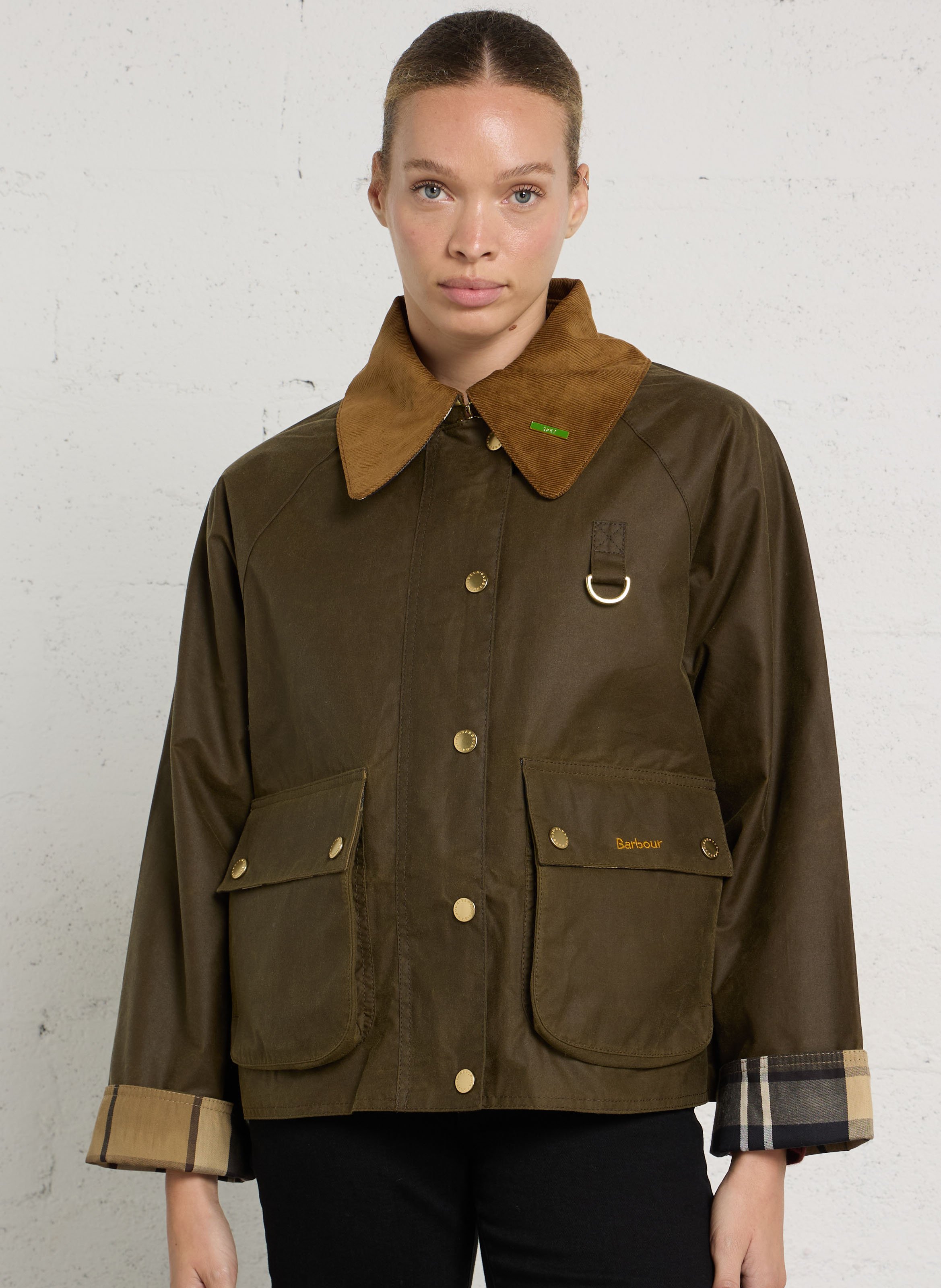 Straight jacket with velvet collar in cotton BARBOUR Khaki