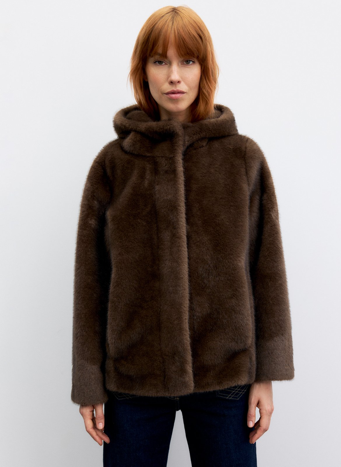Straight coat with hood GERARD DAREL Brown