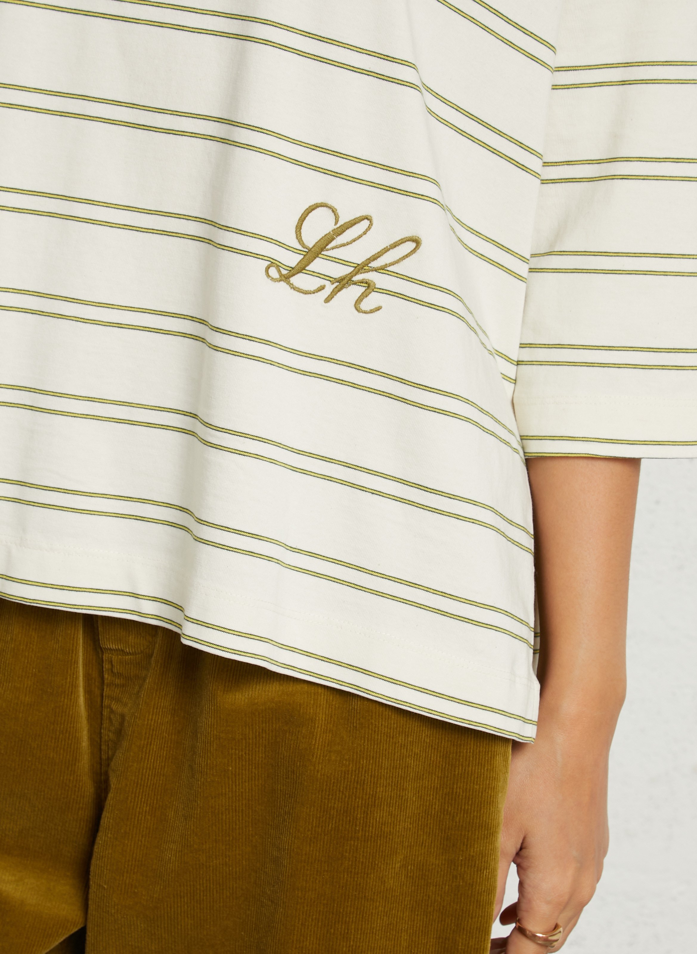 Gestreiftes T-Shirt mit weiten 3/4-Ärmeln LEON & HARPER Weiss
