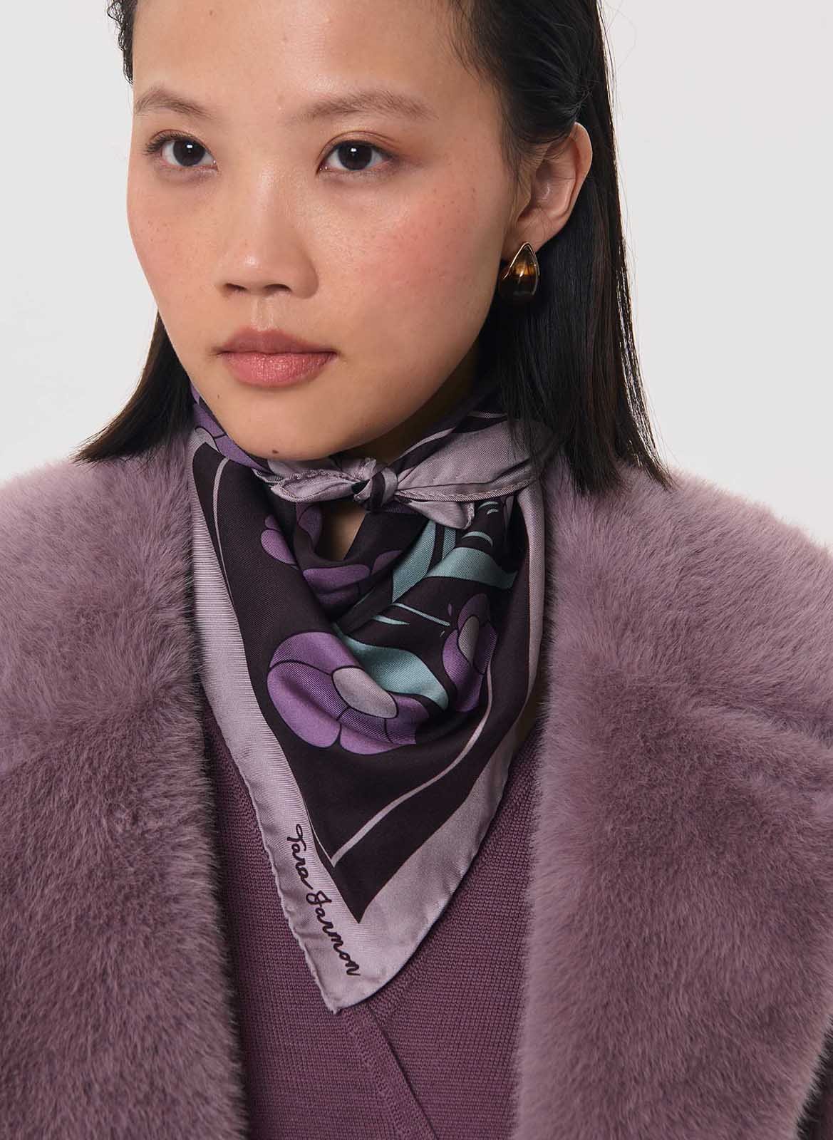 Vierkante sjaal van zijde met print TARA JARMON Violet