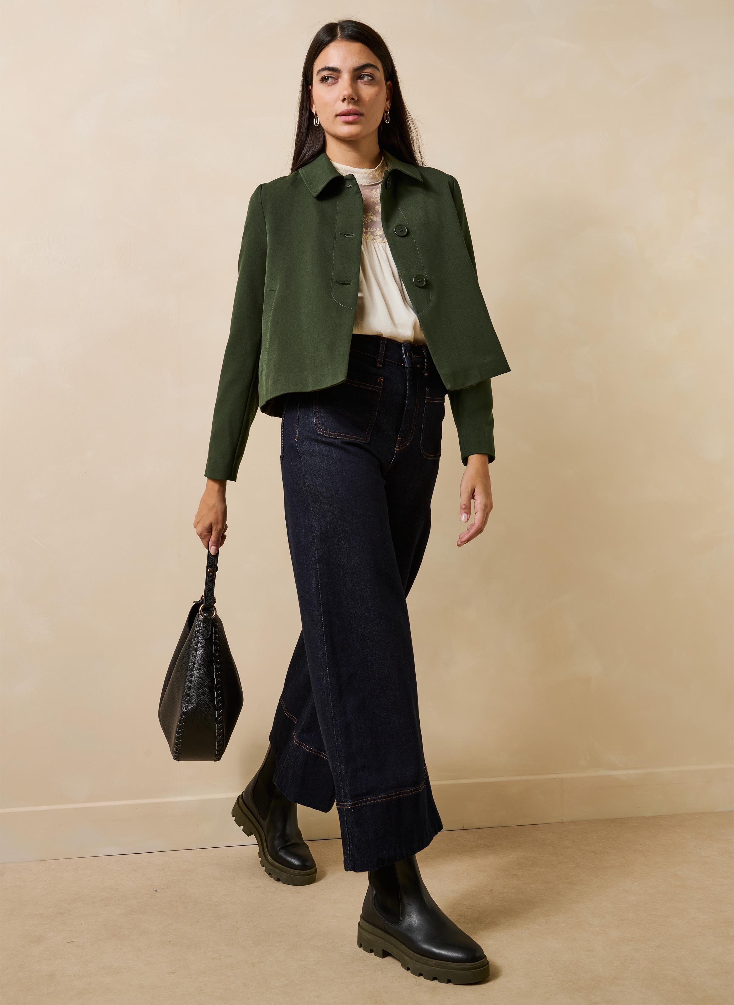 Straight-cut jacket with classic collar LA FEE MARABOUTEE Khaki