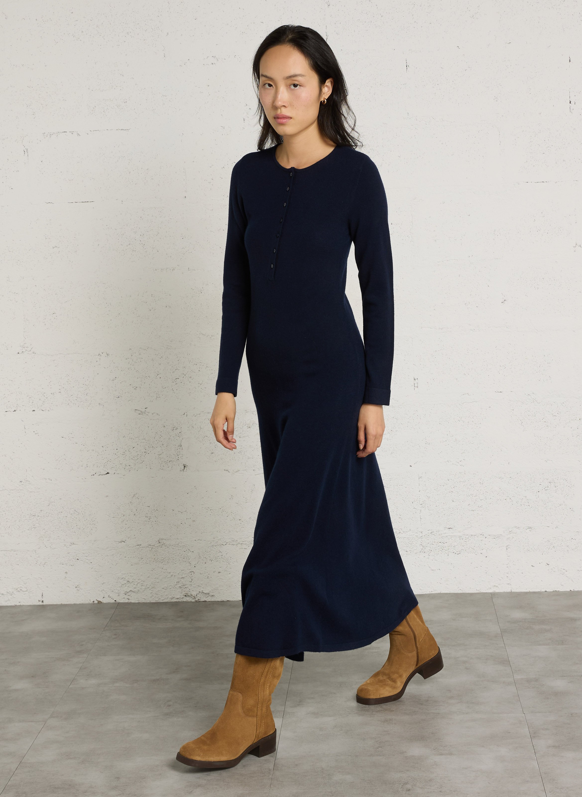 Strakke lange jurk met ronde hals PETITE MENDIGOTE Blauw