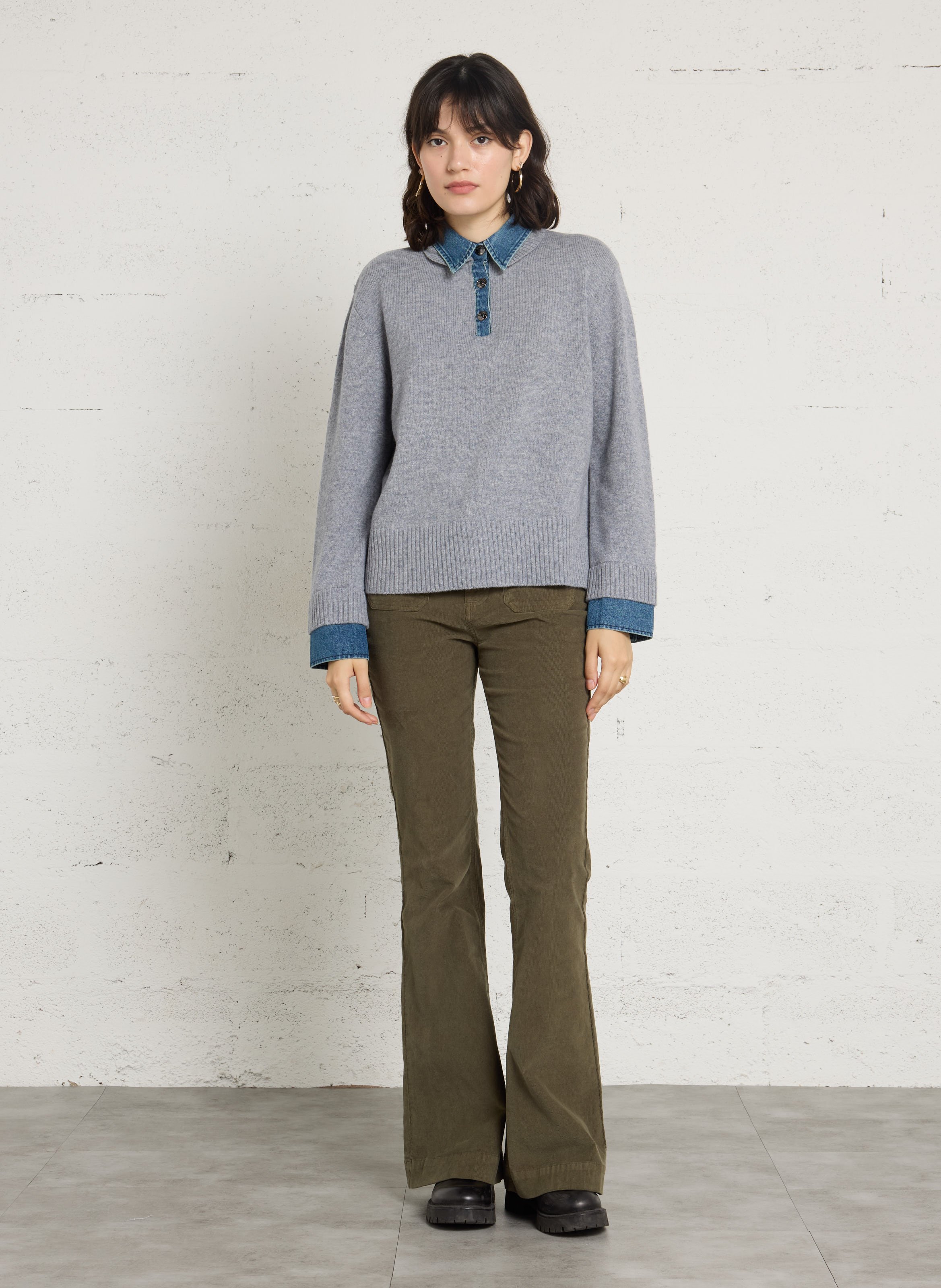 Pull droit col classique en laine BERENICE Gris