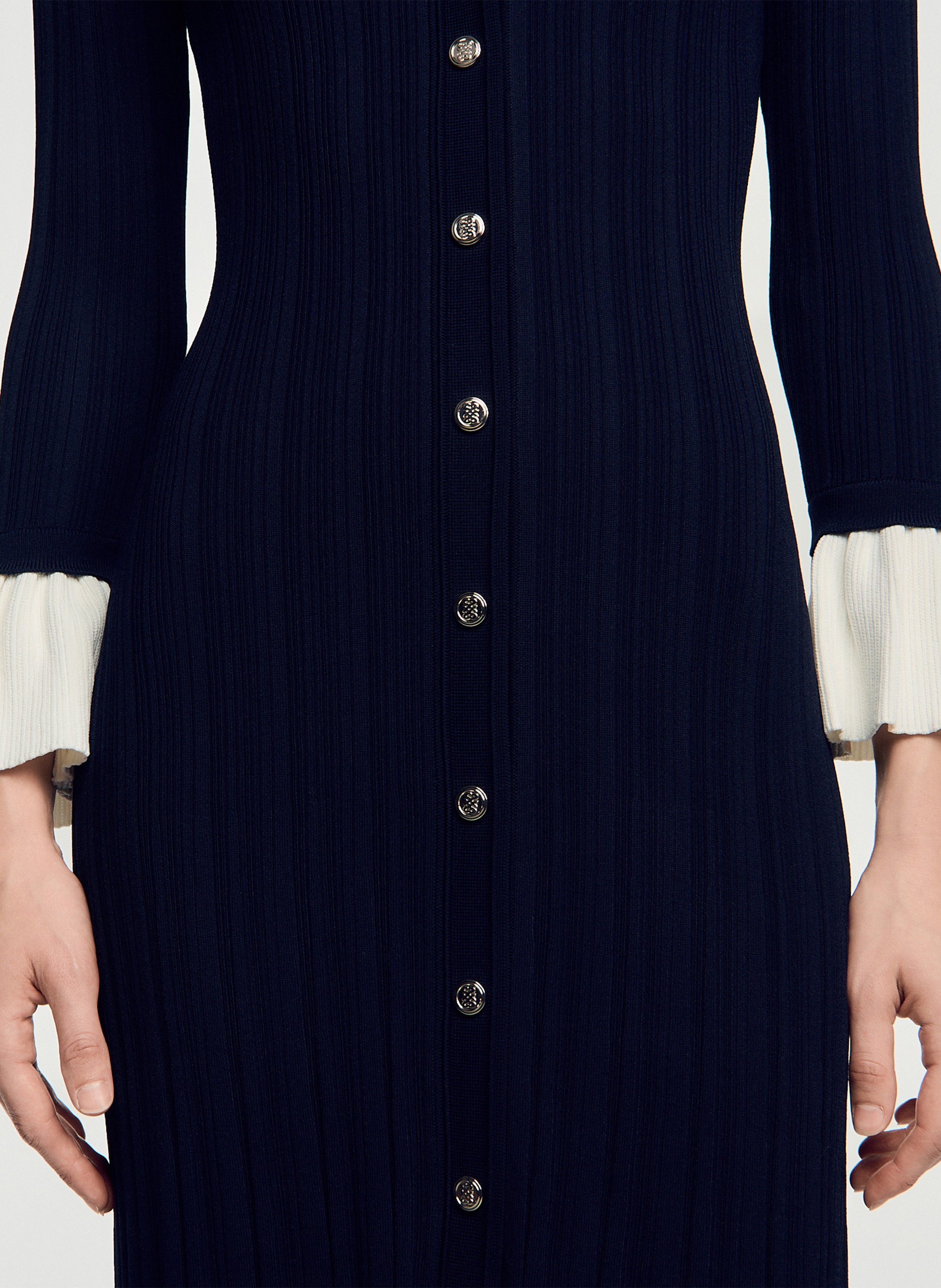 Robe longue moulante col V SANDRO Bleu