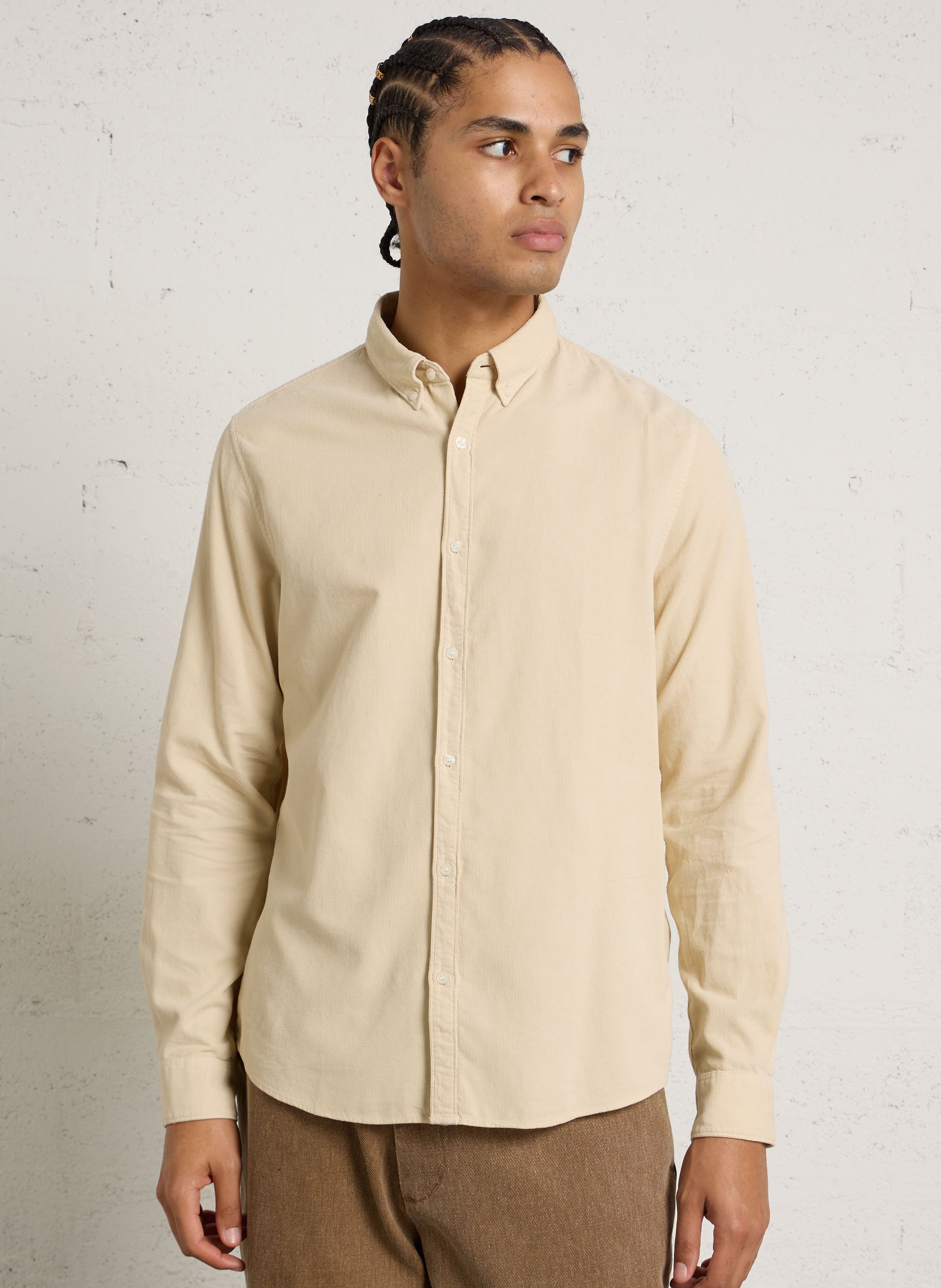 Chemise droite en coton côtelé IKKS Beige