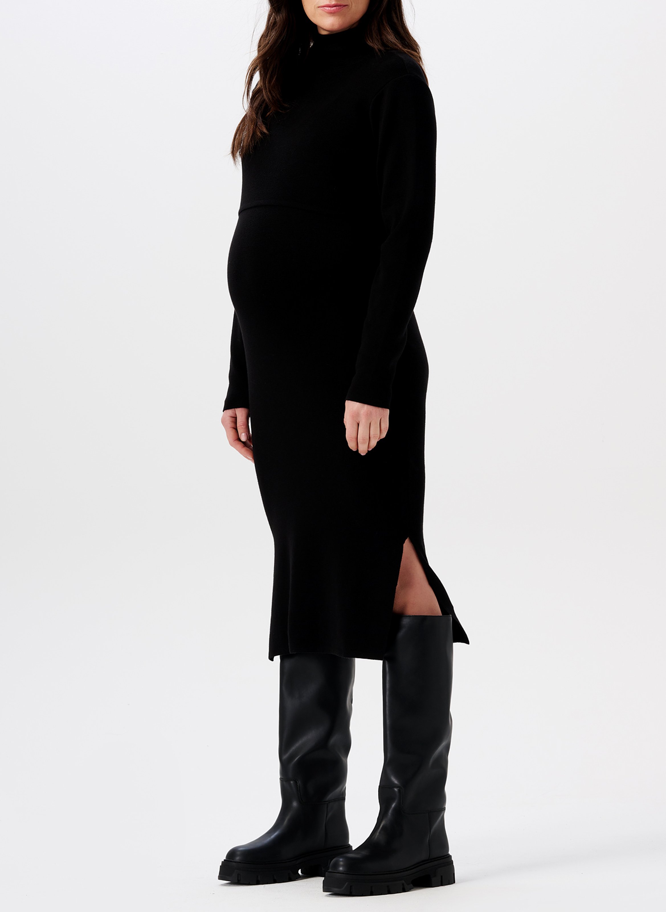 Halflange borstvoedingsjurk met opstaande kraag NOPPIES Zwart