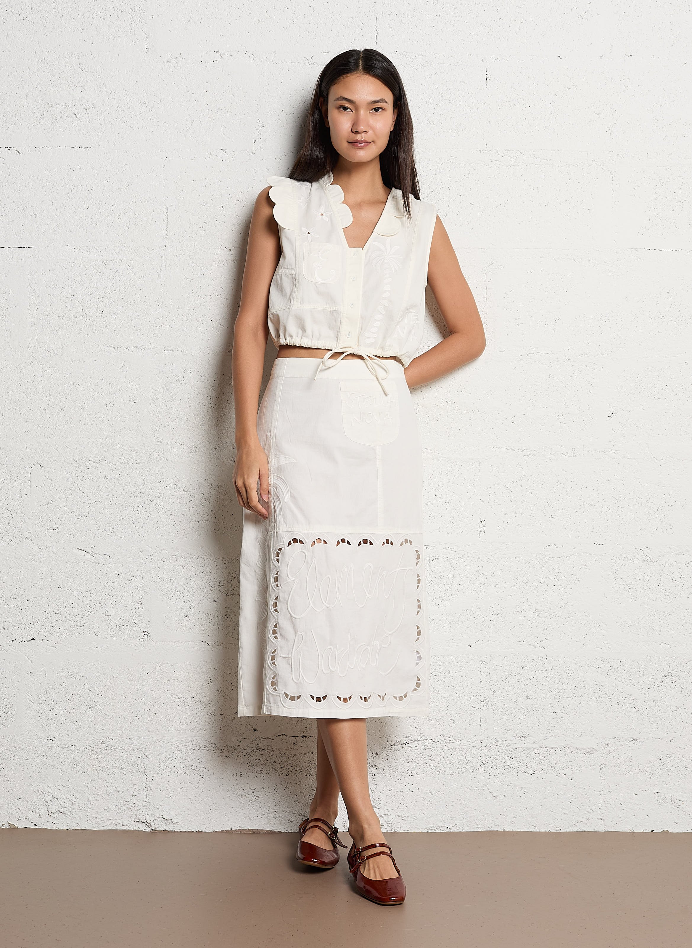 Embroidered cotton midi skirt STELLA NOVA White