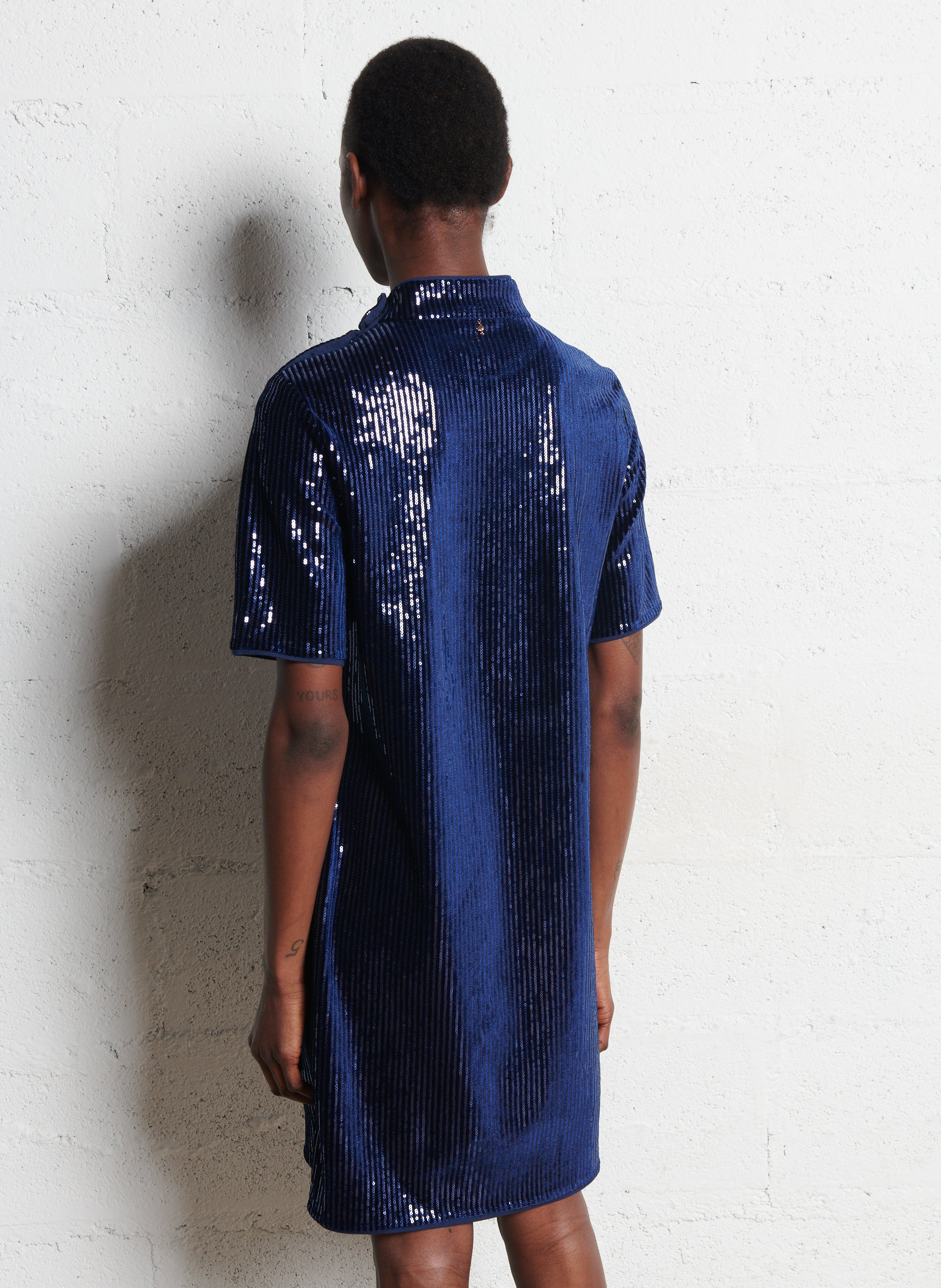 Robe courte col montant à sequins  ONE STEP Bleu