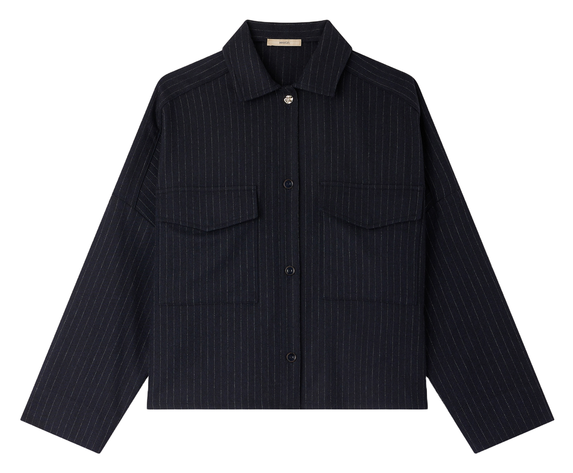 Chemise courte rayée en laine mélangée SESSUN Bleu