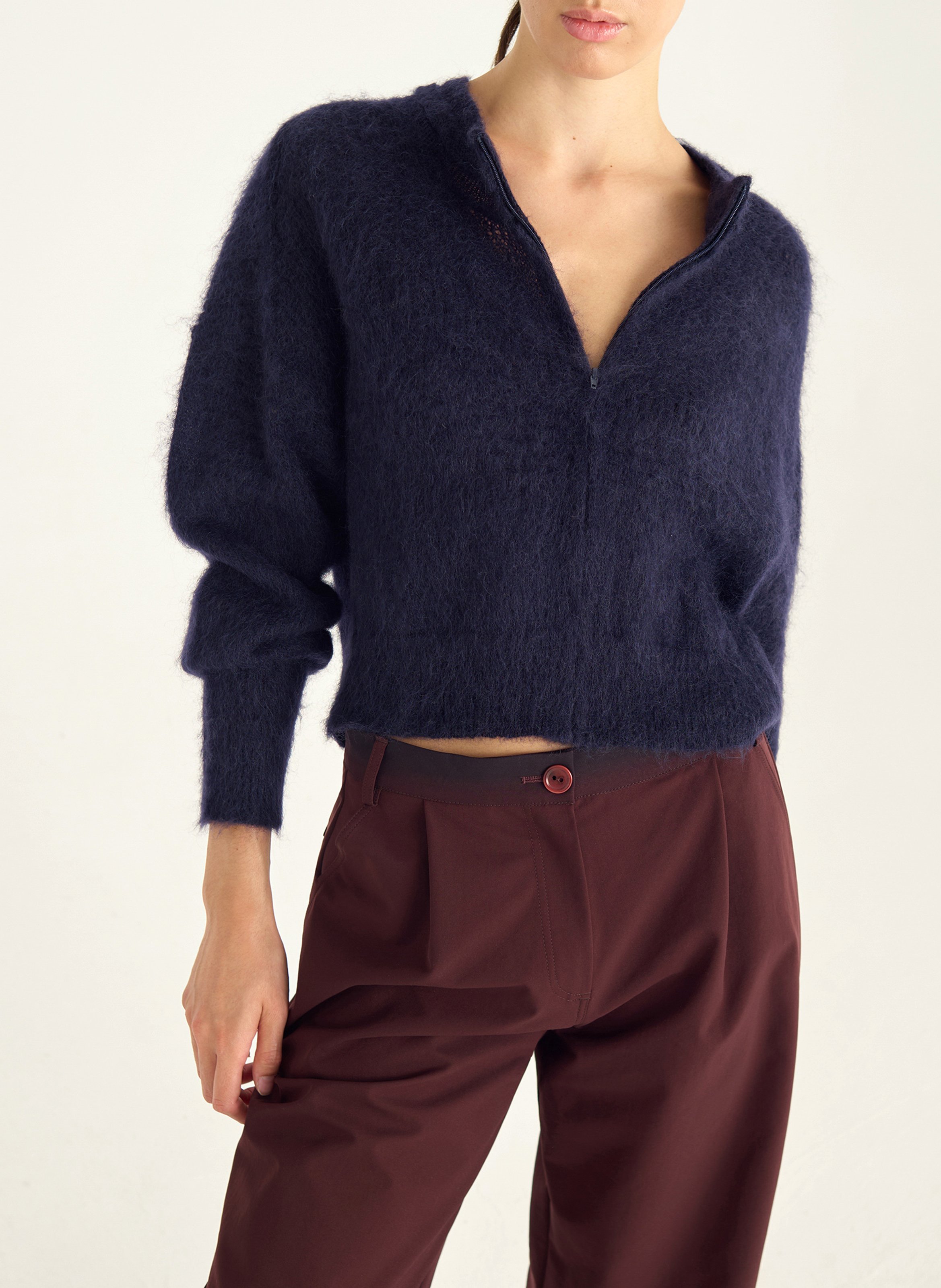 Cardigan oversize col montant en laine mélangée COTELAC Bleu