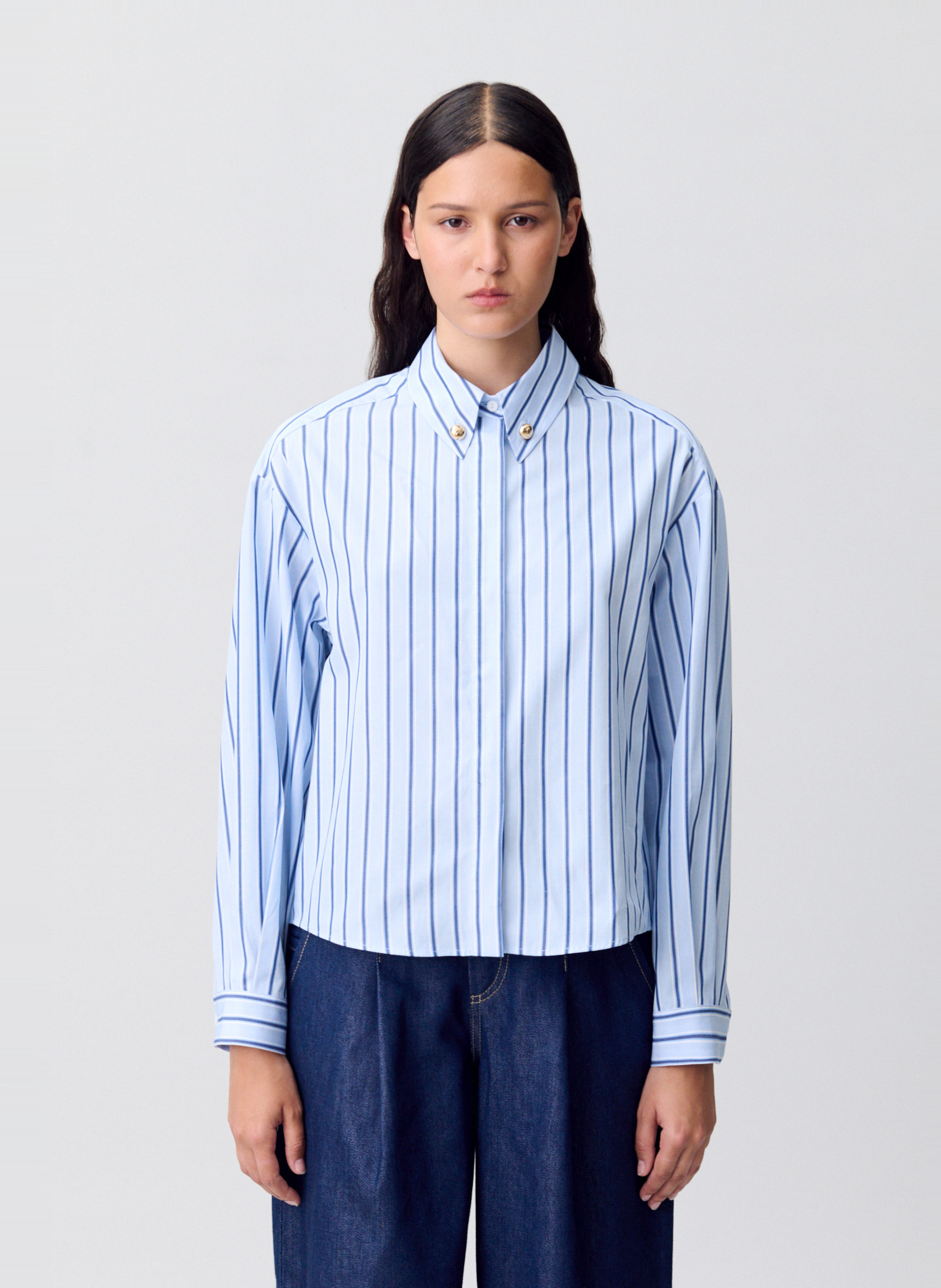 Straight-cut striped cotton shirt with classic collar CLAUDIE PIERLOT Multicolored