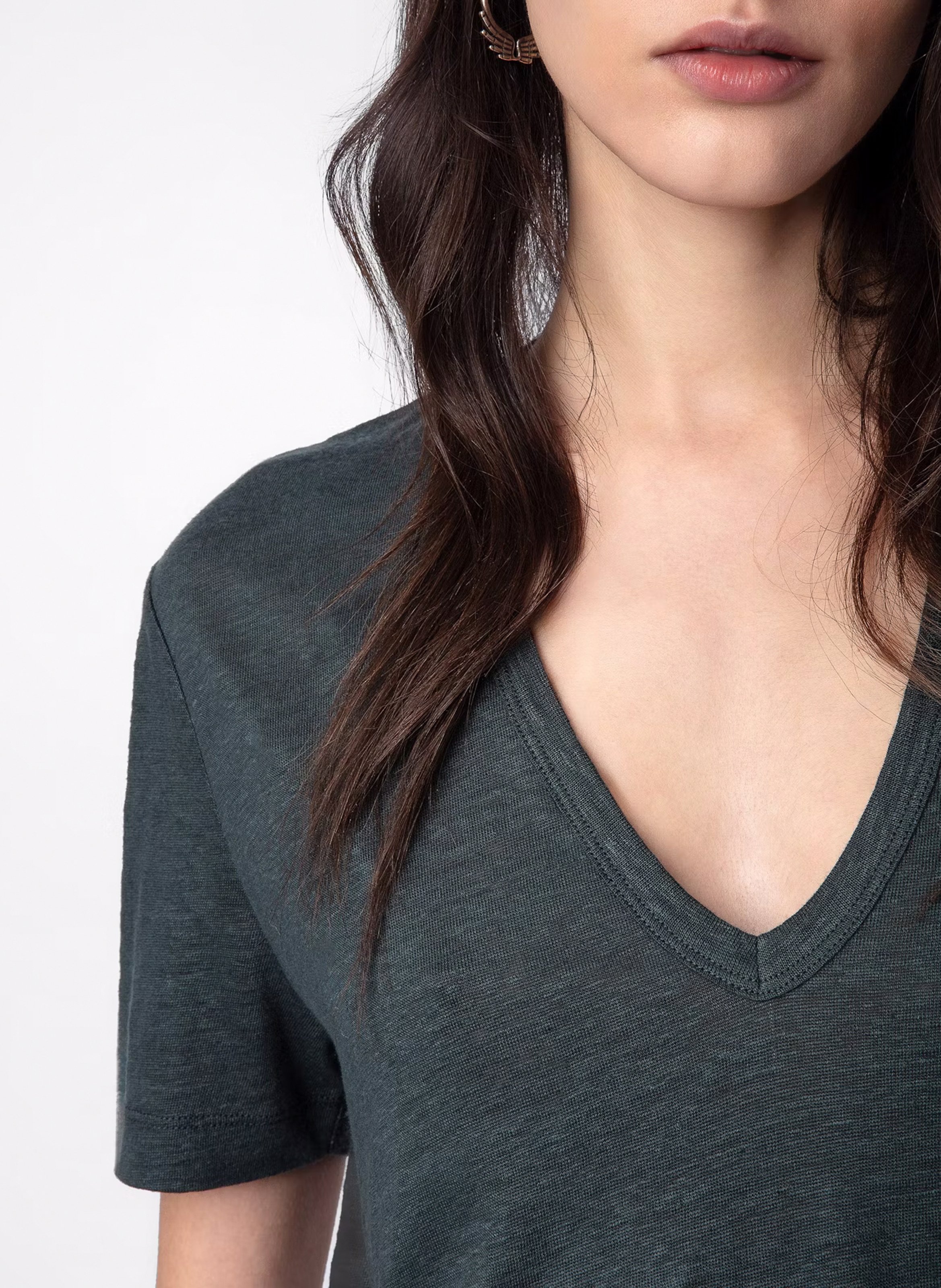 Tee-shirt droit col V en lin ZADIG&VOLTAIRE Vert