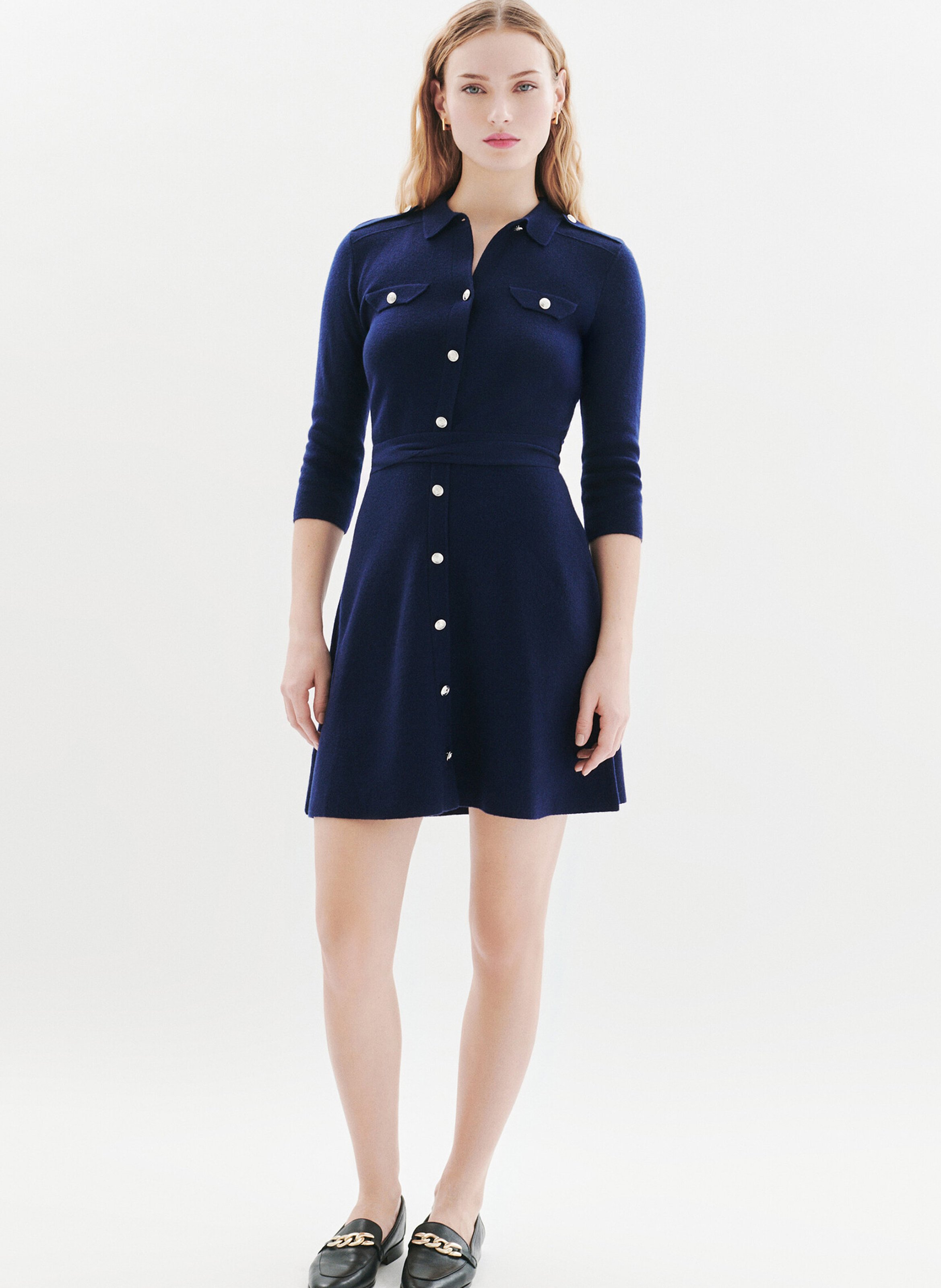 Robe courte évasée en laine mélangée CAROLL Bleu